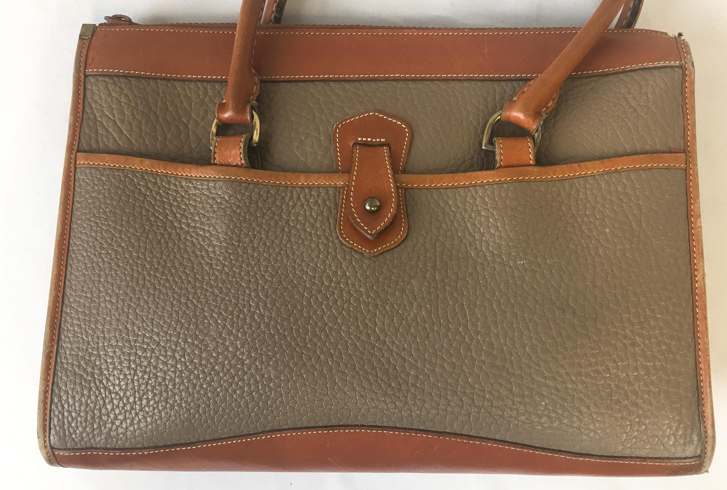 Vintage 80s Dooney and Bourke All Weather Beige Brown Leather Top Handle Crossbody Satchel