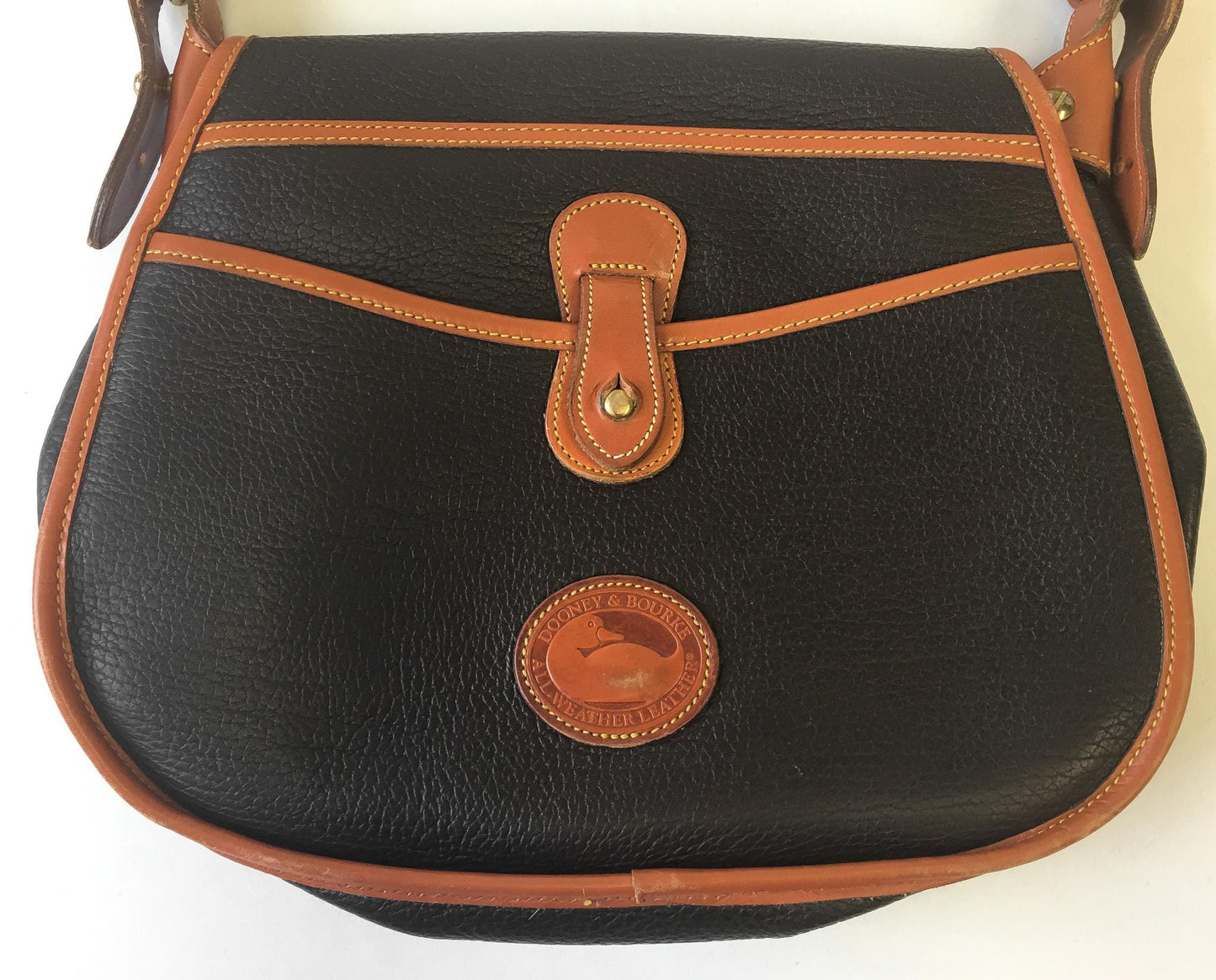 Vintage 90s Dooney and Bourke All Weather Dark Brown Leather Horseshoe Crossbody Bag