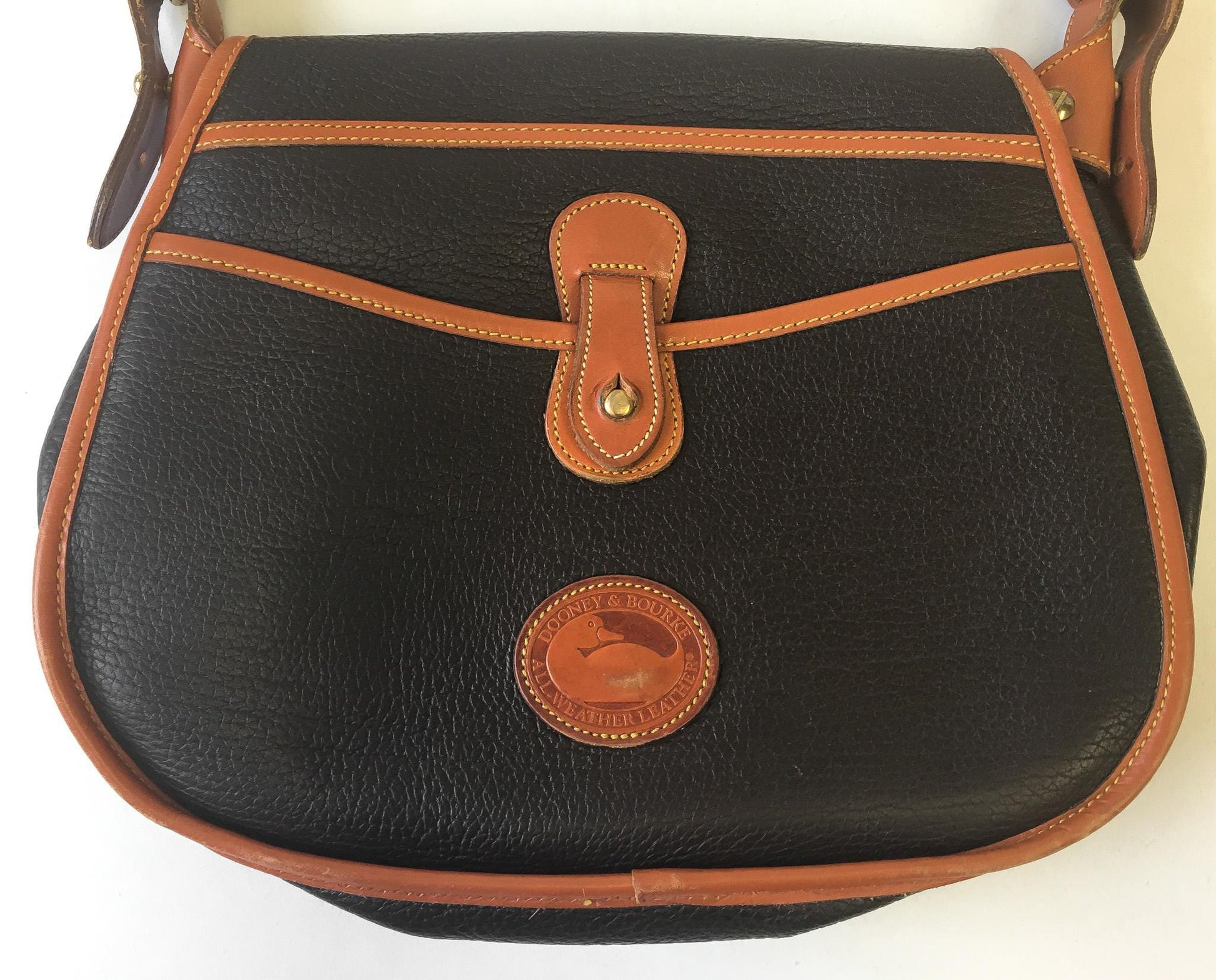 Vintage 90s Dooney and Bourke All Weather Dark Brown Leather Horseshoe Crossbody Bag
