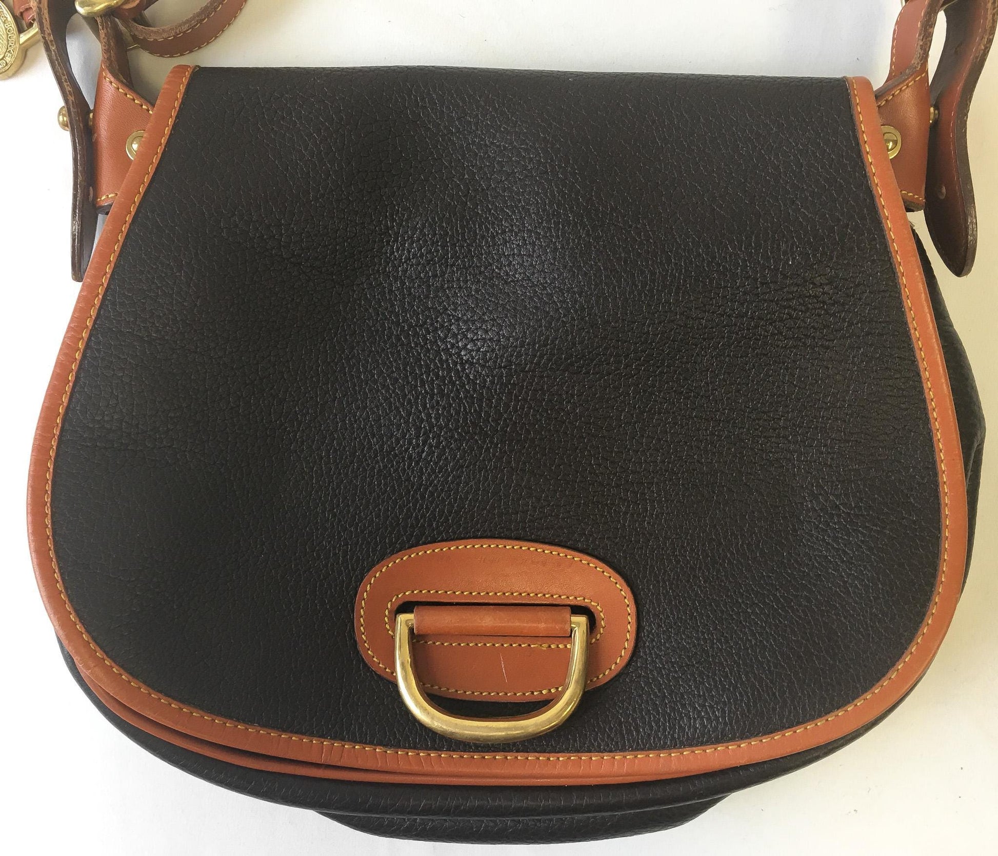 Vintage 90s Dooney and Bourke All Weather Dark Brown Leather Horseshoe Crossbody Bag