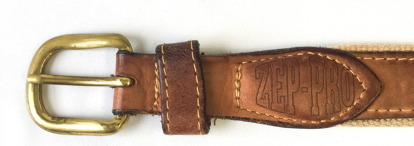 Vintage Zep-Pro Leather Canvas Embroidered Fish Belt, Sz. 38, Vintage Grandpa Dad Country Style Belt