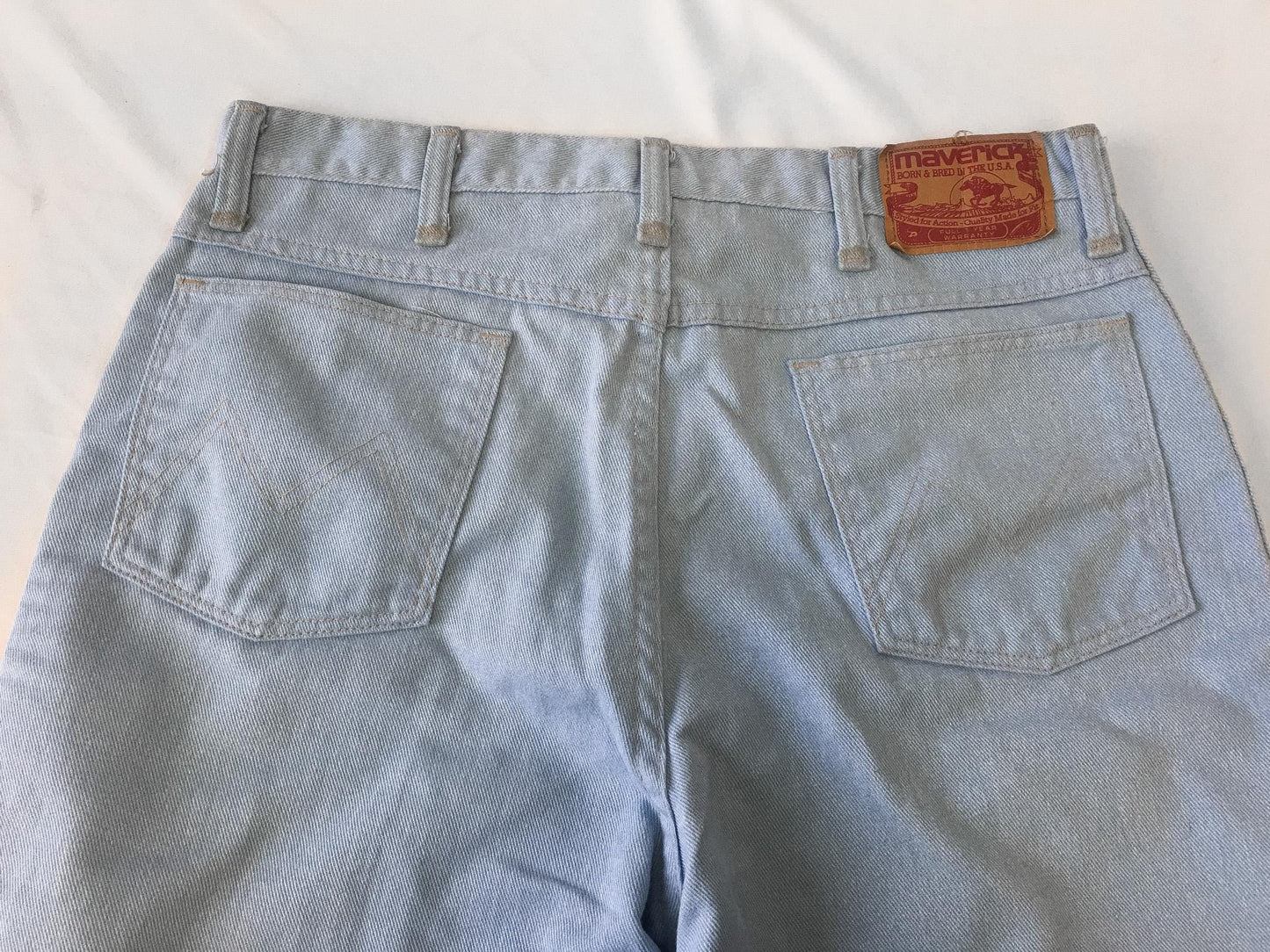 Vintage 70s Maverick Light Wash High Rise Unisex Bootcut Jeans, Sz. 32" x 30", Vintage Western Jeans