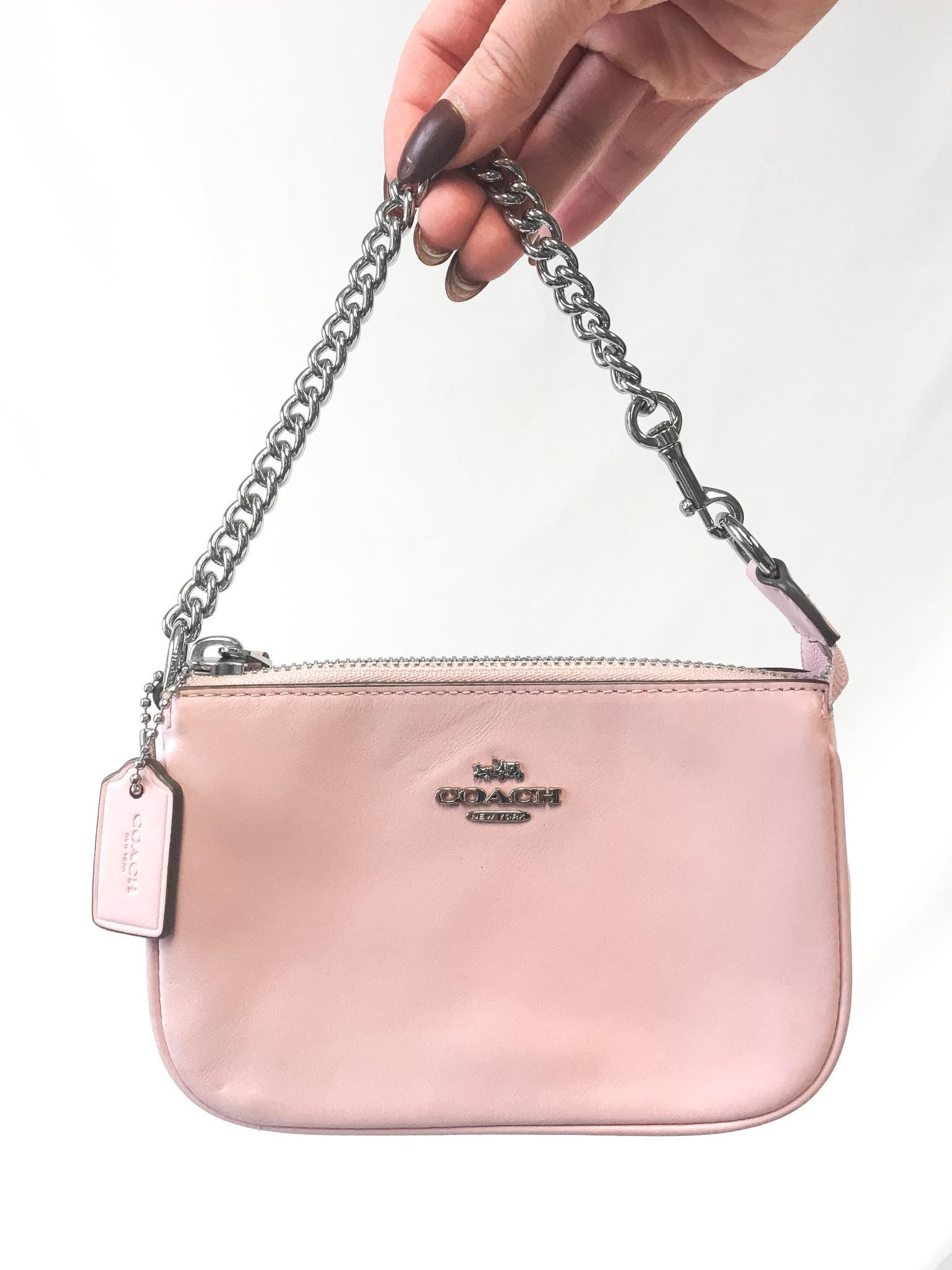 Modern Coach Nolita Baby Pink Chain Strap Mini Bag Wristlet, Style 64791, Y2K 00s Coach Accessories
