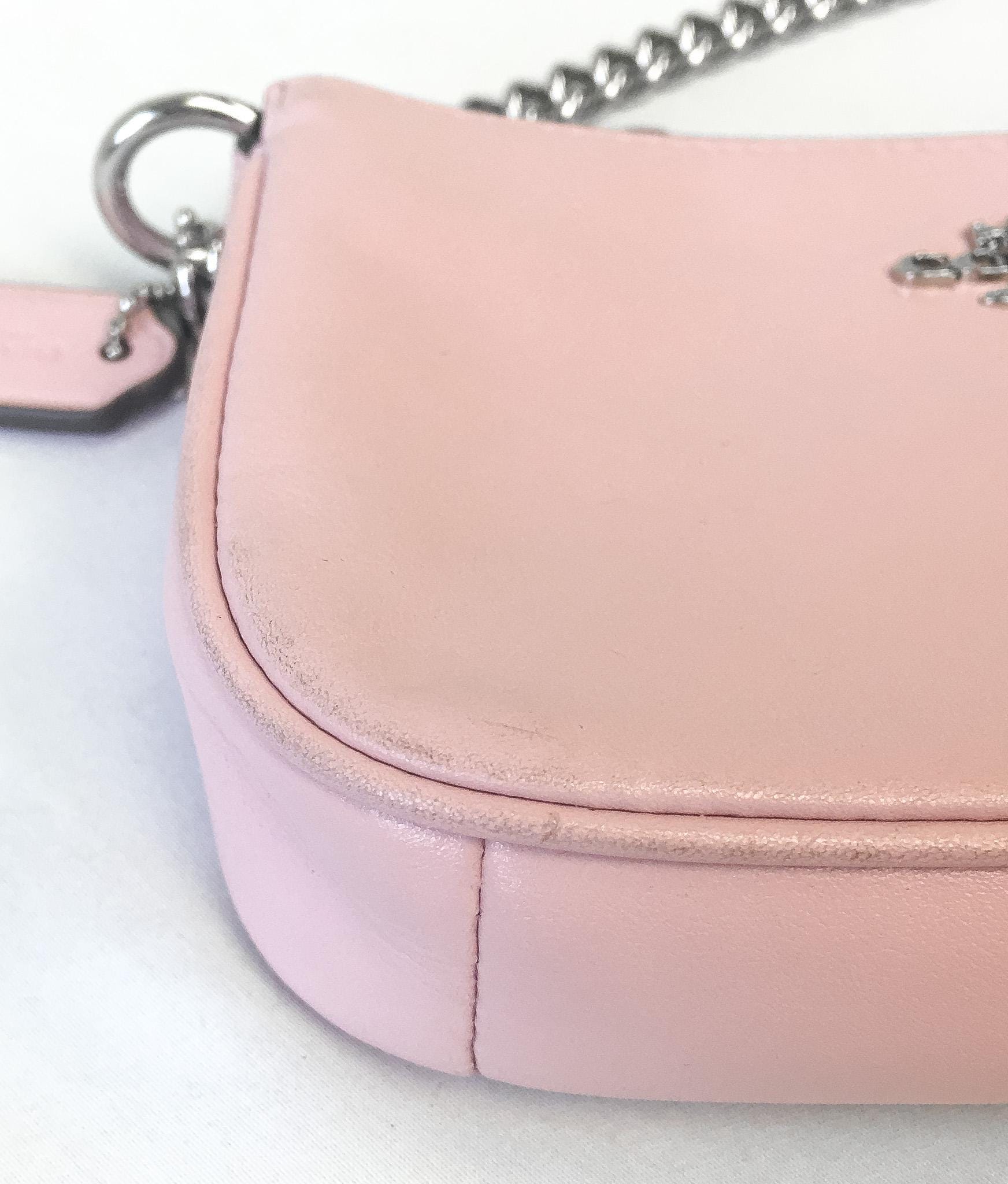 Modern Coach Nolita Baby Pink Chain Strap Mini Bag Wristlet, Style 64791, Y2K 00s Coach Accessories