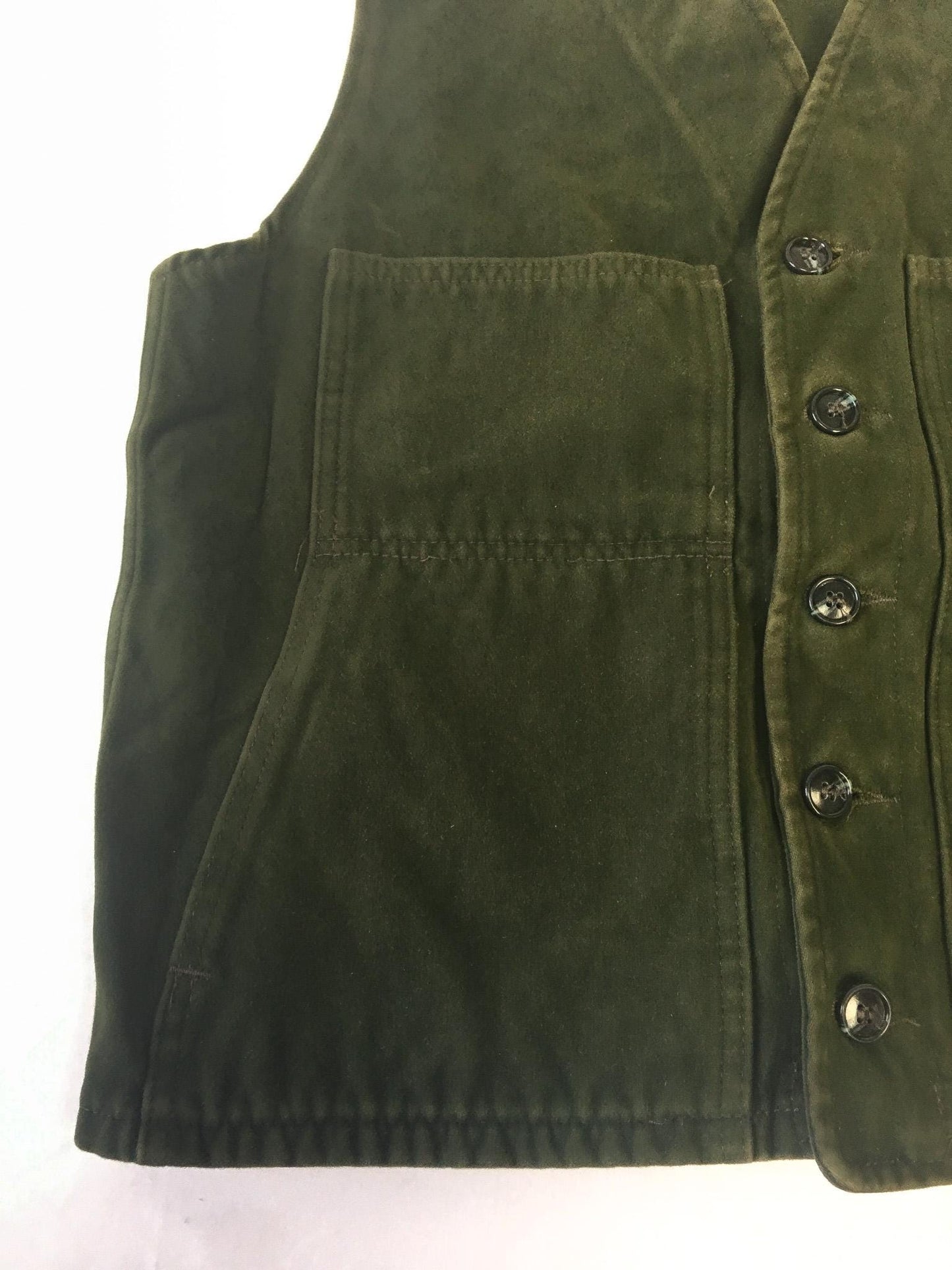 Vintage Filson Mackinaw Olive Green Suede Vest, Approx. Men's Sz. M/L