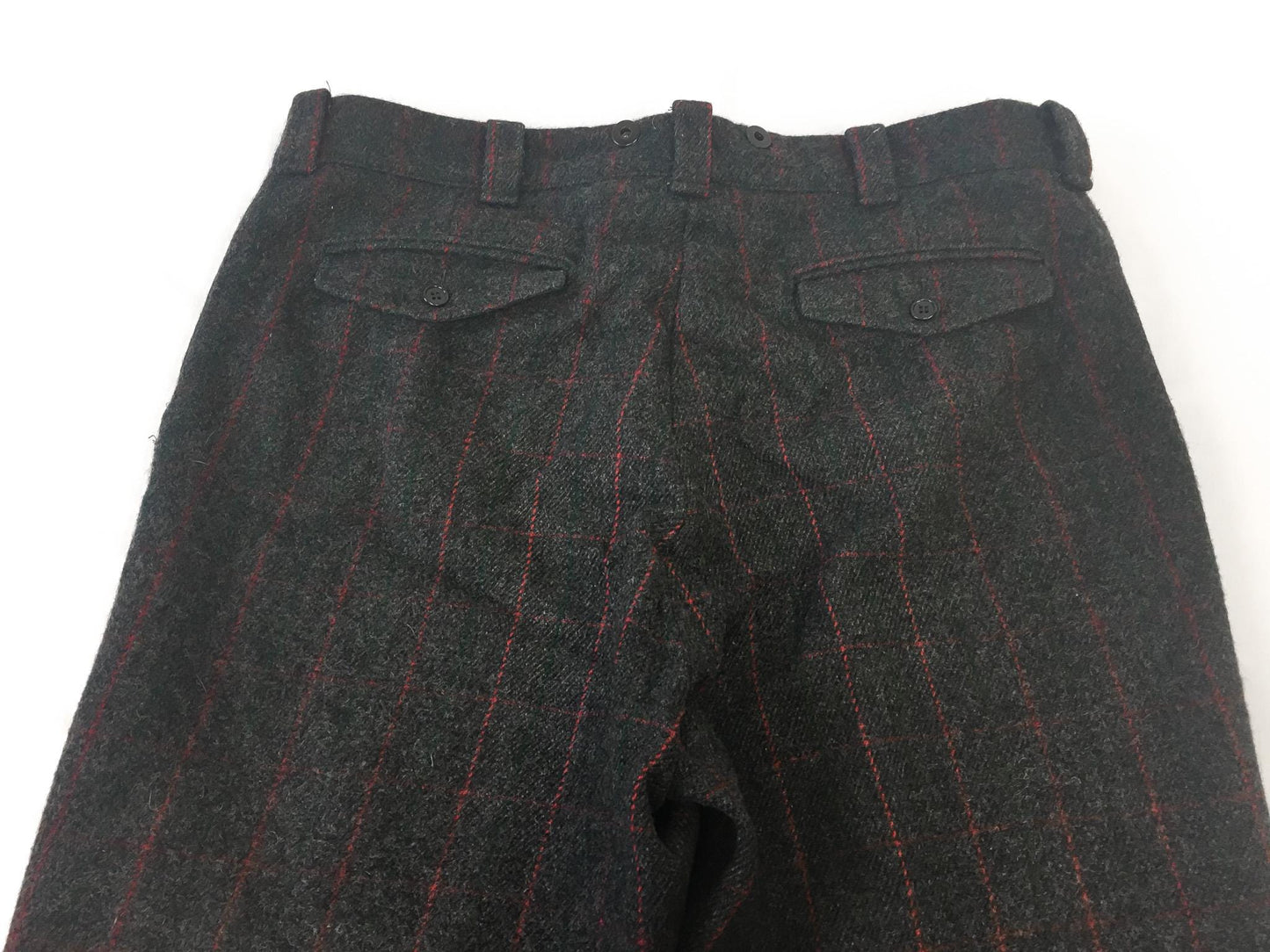 Vintage Woolrich Gray Red Green Plaid Wool Blend Hunting Pants, Men's Sz. 38" x 29"