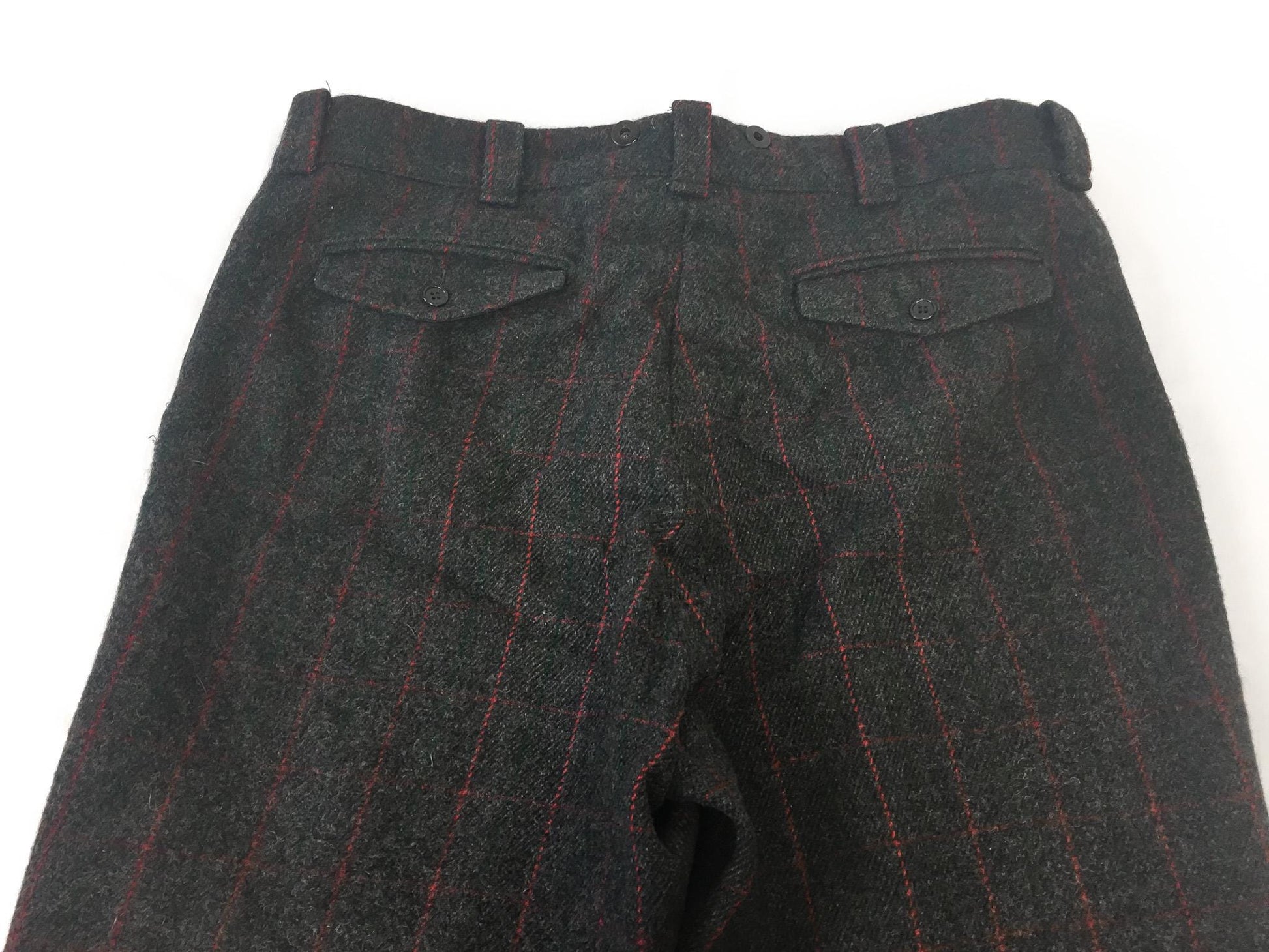 Vintage Woolrich Gray Red Green Plaid Wool Blend Hunting Pants, Men's Sz. 38" x 29"