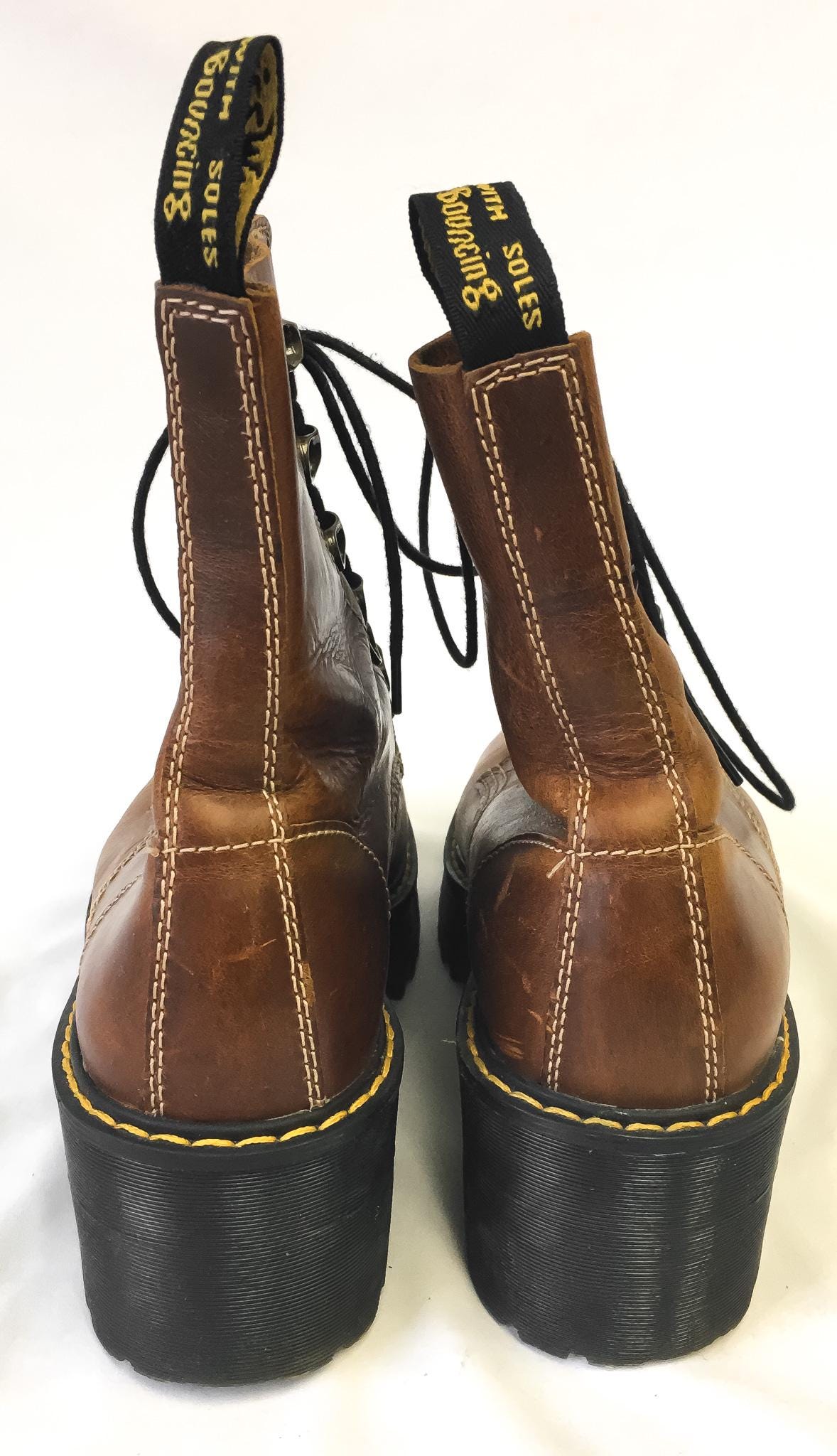 Vintage Dr. Martens Leona Brown Leather Chunky Platform Combat Boots, Women's Sz. 9
