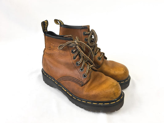 Vintage 90s Dr. Martens Brown Leather Ankle Boots Made in England, Approx. Women's Sz. 9/10, Men's 8/9