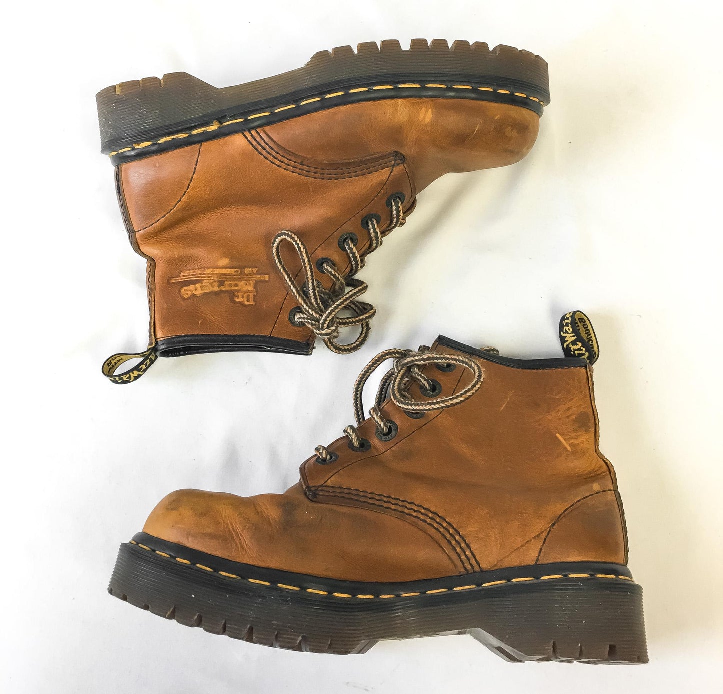 Vintage 90s Dr. Martens Brown Leather Ankle Boots Made in England, Approx. Women's Sz. 9/10, Men's 8/9