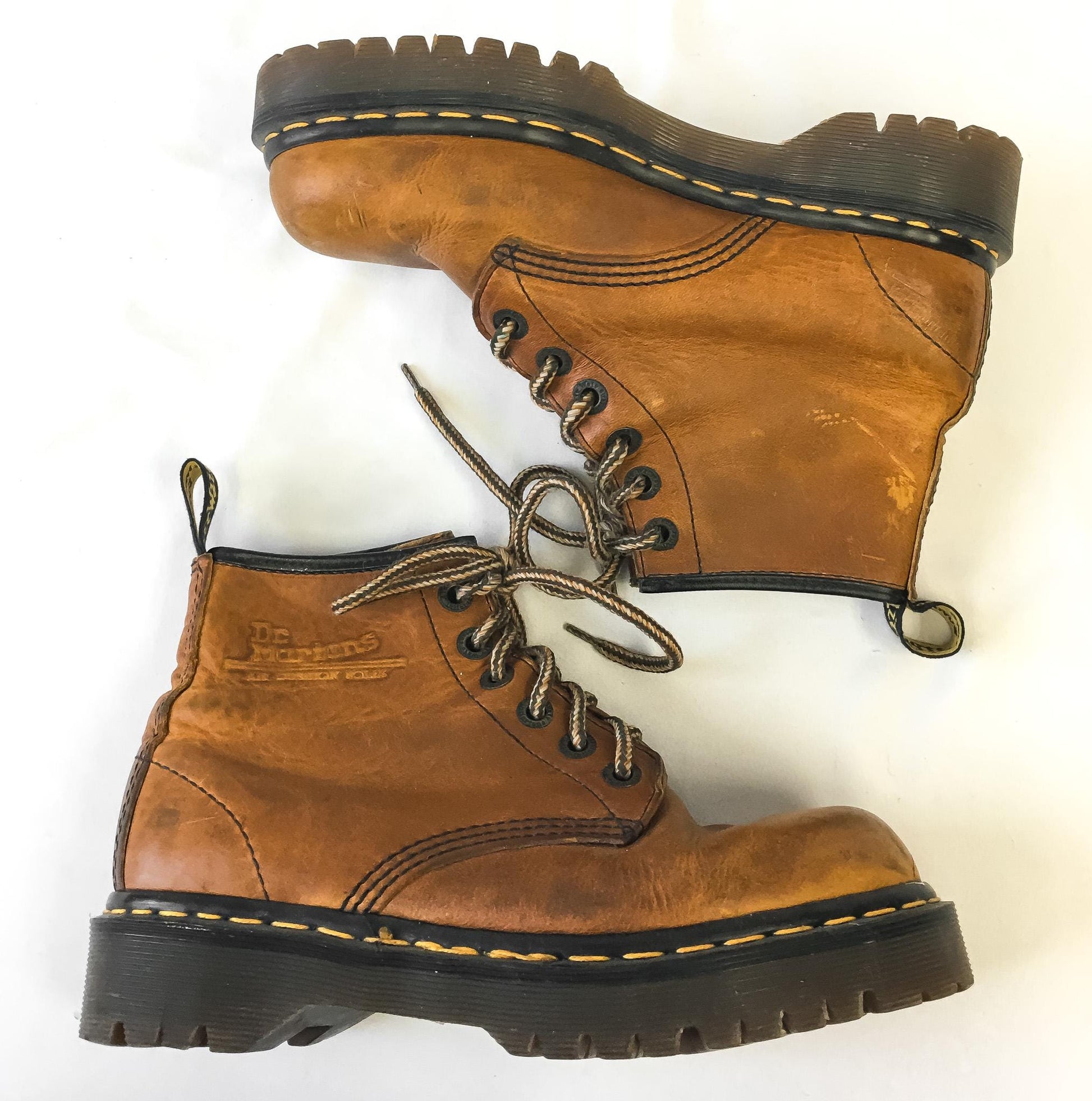 Vintage 90s Dr. Martens Brown Leather Ankle Boots Made in England, Approx. Women's Sz. 9/10, Men's 8/9
