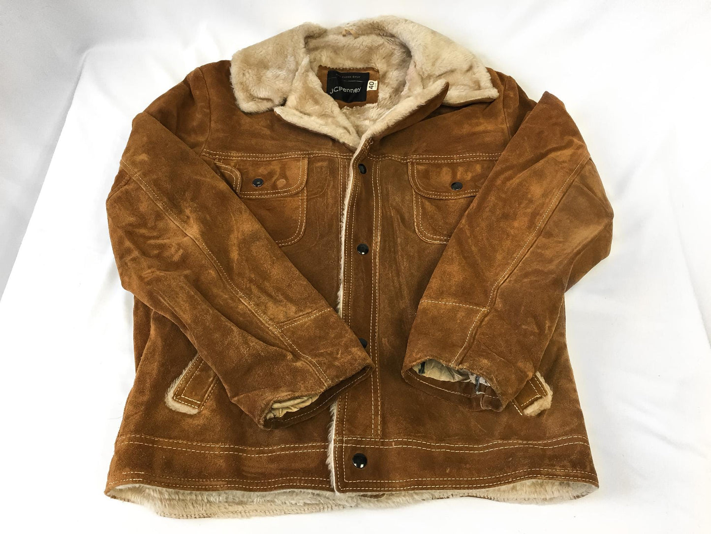 Vintage 70s JCPenney Brown Suede Sherpa Fur Jacket, Men's Sz. M/L