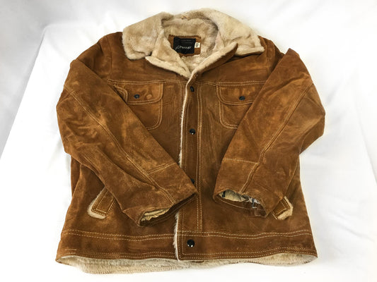 Vintage 70s JCPenney Brown Suede Sherpa Fur Jacket, Men's Sz. M/L
