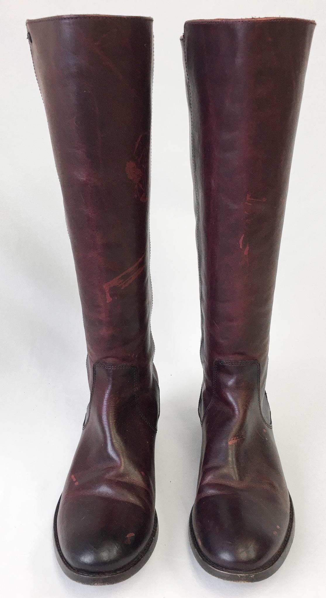 Vintage Frye Burgundy Dark Red Leather Knee High Boots, Style 4001, Sz. 6.5B