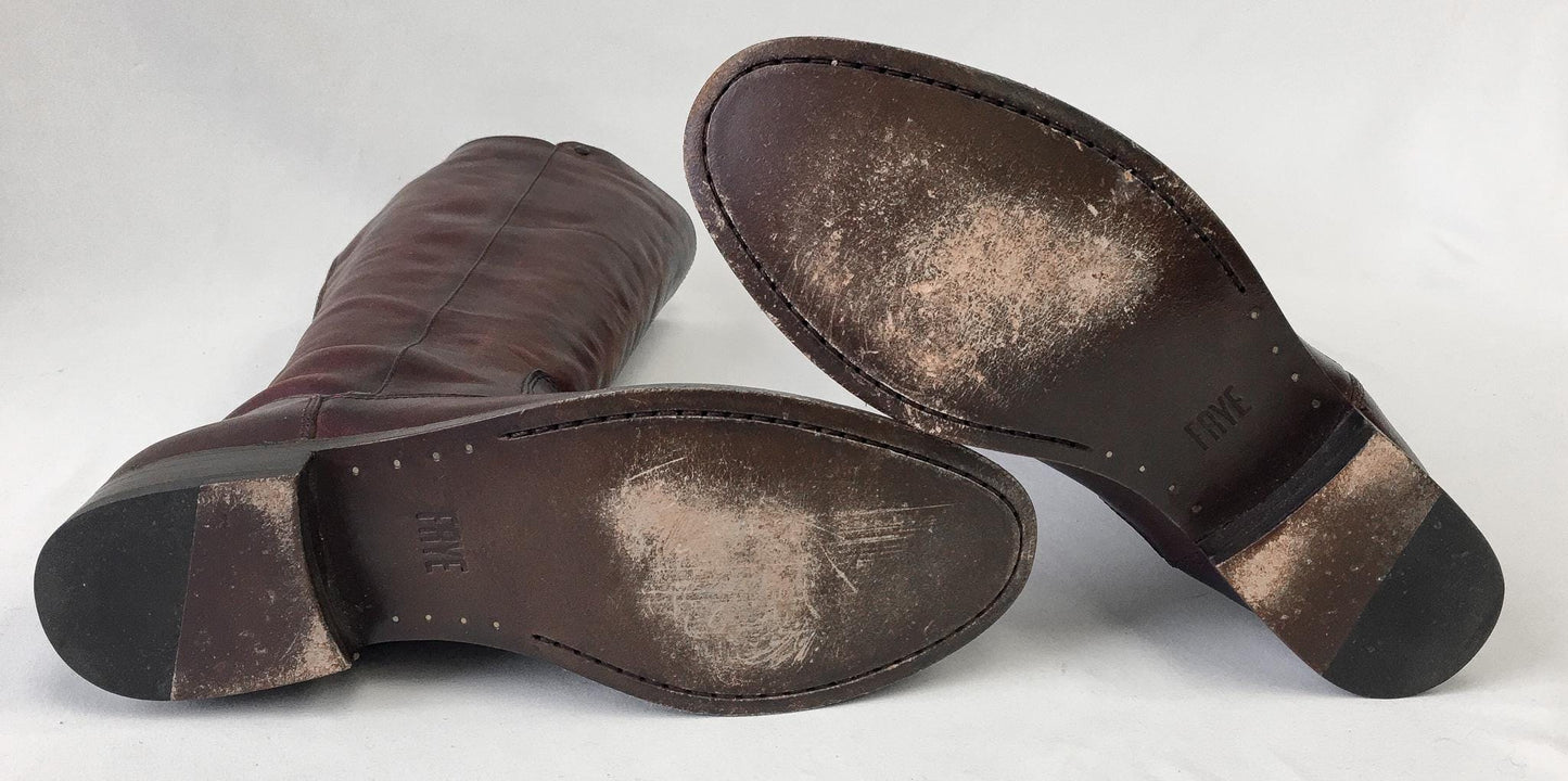 Vintage Frye Burgundy Dark Red Leather Knee High Boots, Style 4001, Sz. 6.5B