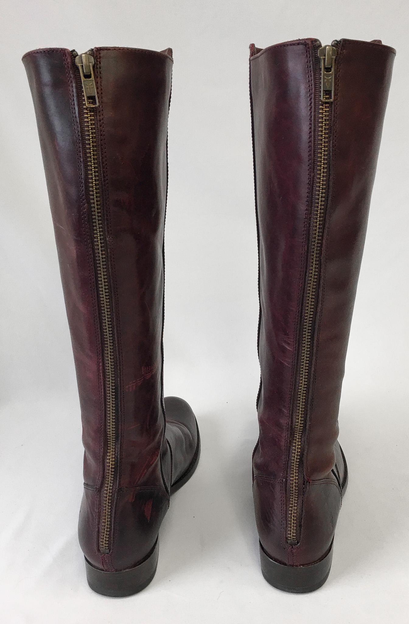 Vintage Frye Burgundy Dark Red Leather Knee High Boots, Style 4001, Sz. 6.5B