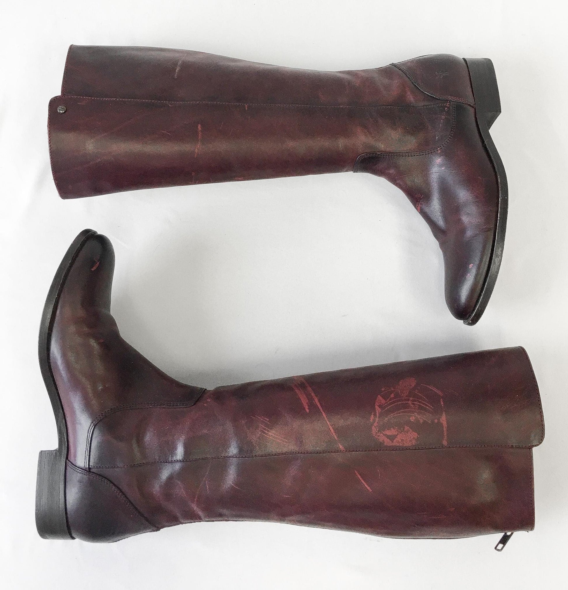 Vintage Frye Burgundy Dark Red Leather Knee High Boots, Style 4001, Sz. 6.5B