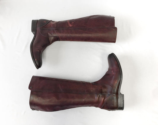 Vintage Frye Burgundy Dark Red Leather Knee High Boots, Style 4001, Sz. 6.5B