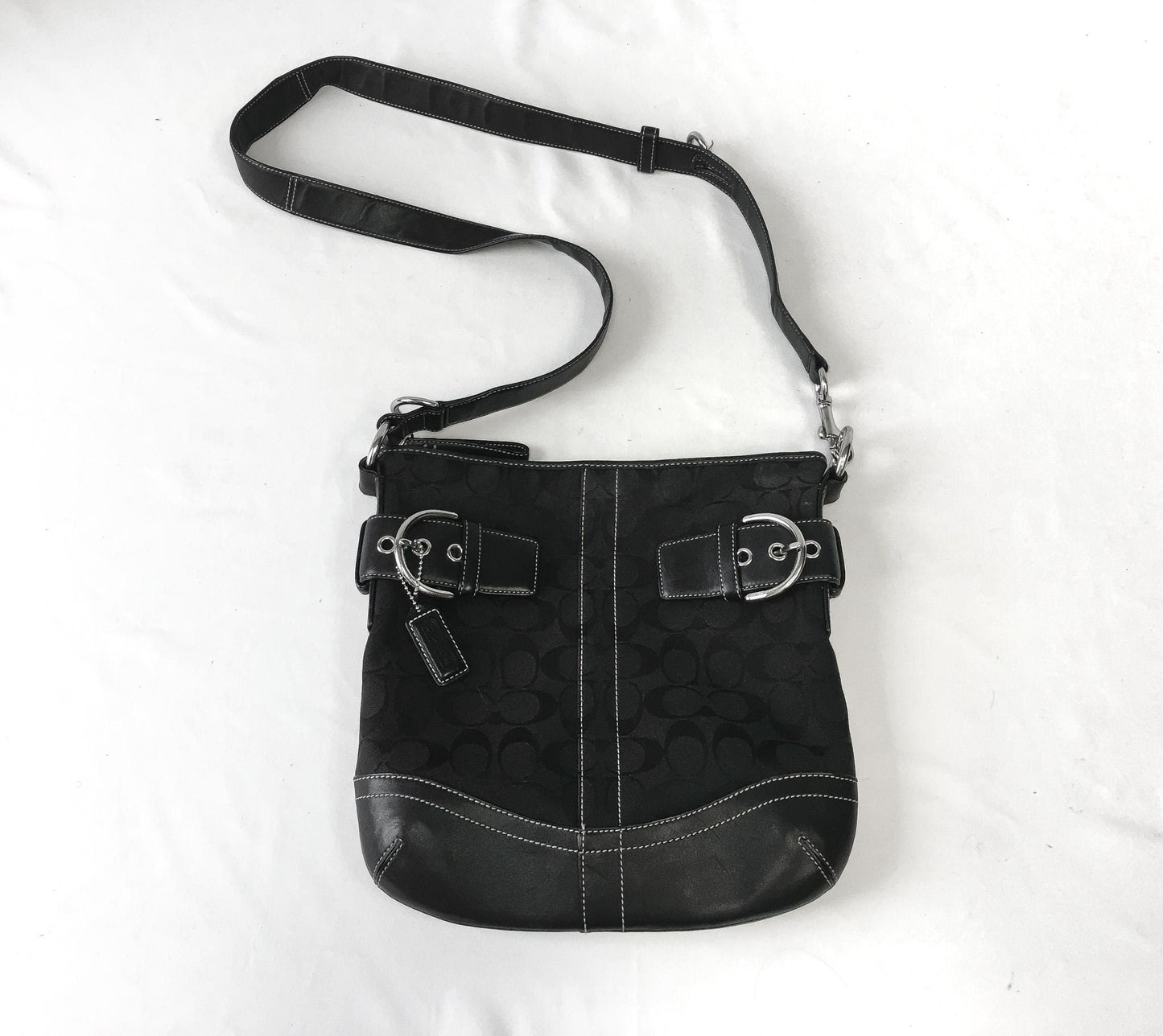 Y2K 00s Coach Black Jacquard Signature Duffle Shoulder Crossbody Bag, Style 3574, Y2K Coach Handbag