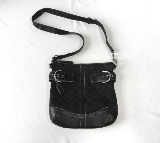 Y2K 00s Coach Black Jacquard Signature Duffle Shoulder Crossbody Bag, Style 3574, Y2K Coach Handbag