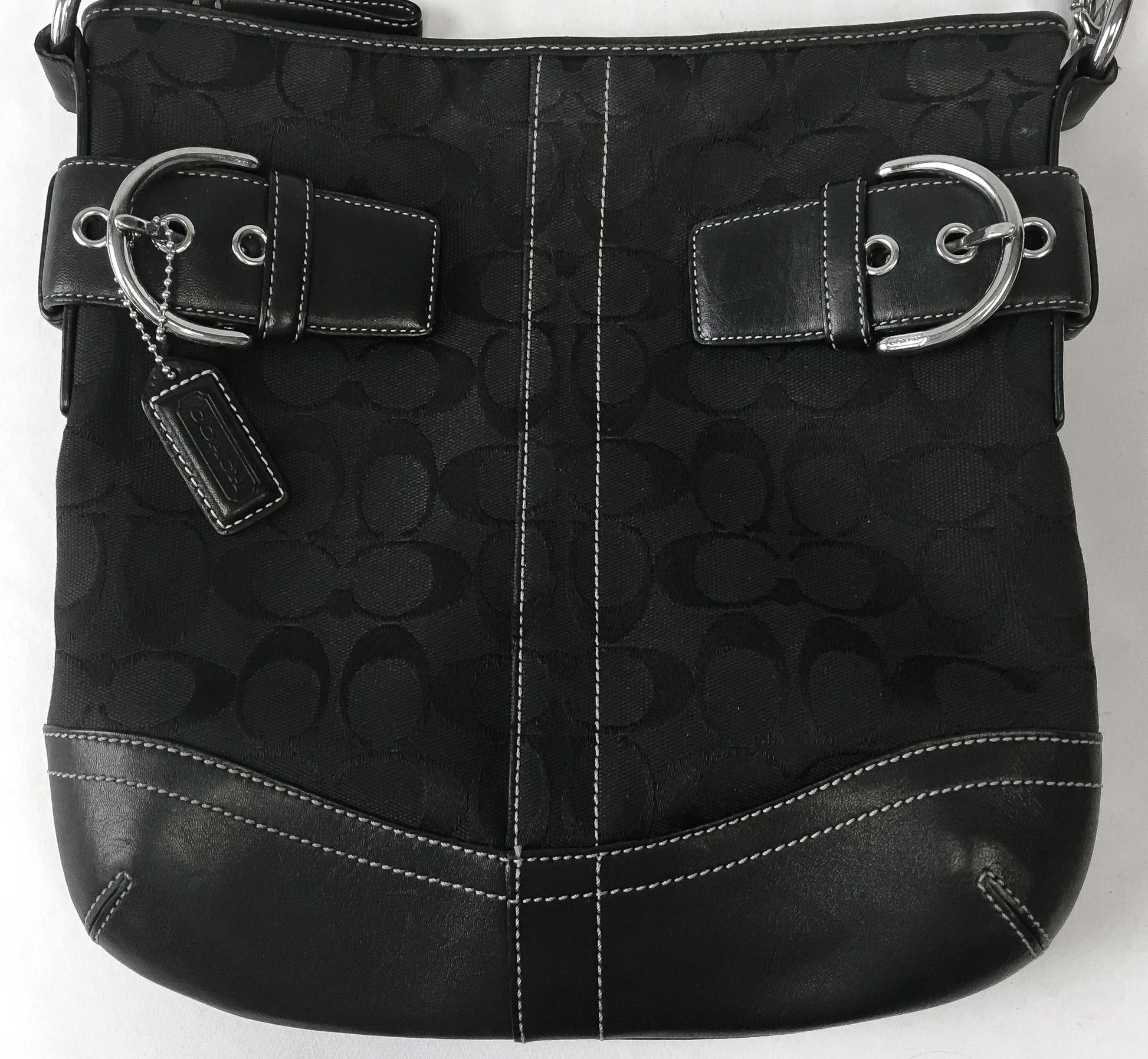 Y2K 00s Coach Black Jacquard Signature Duffle Shoulder Crossbody Bag, Style 3574, Y2K Coach Handbag
