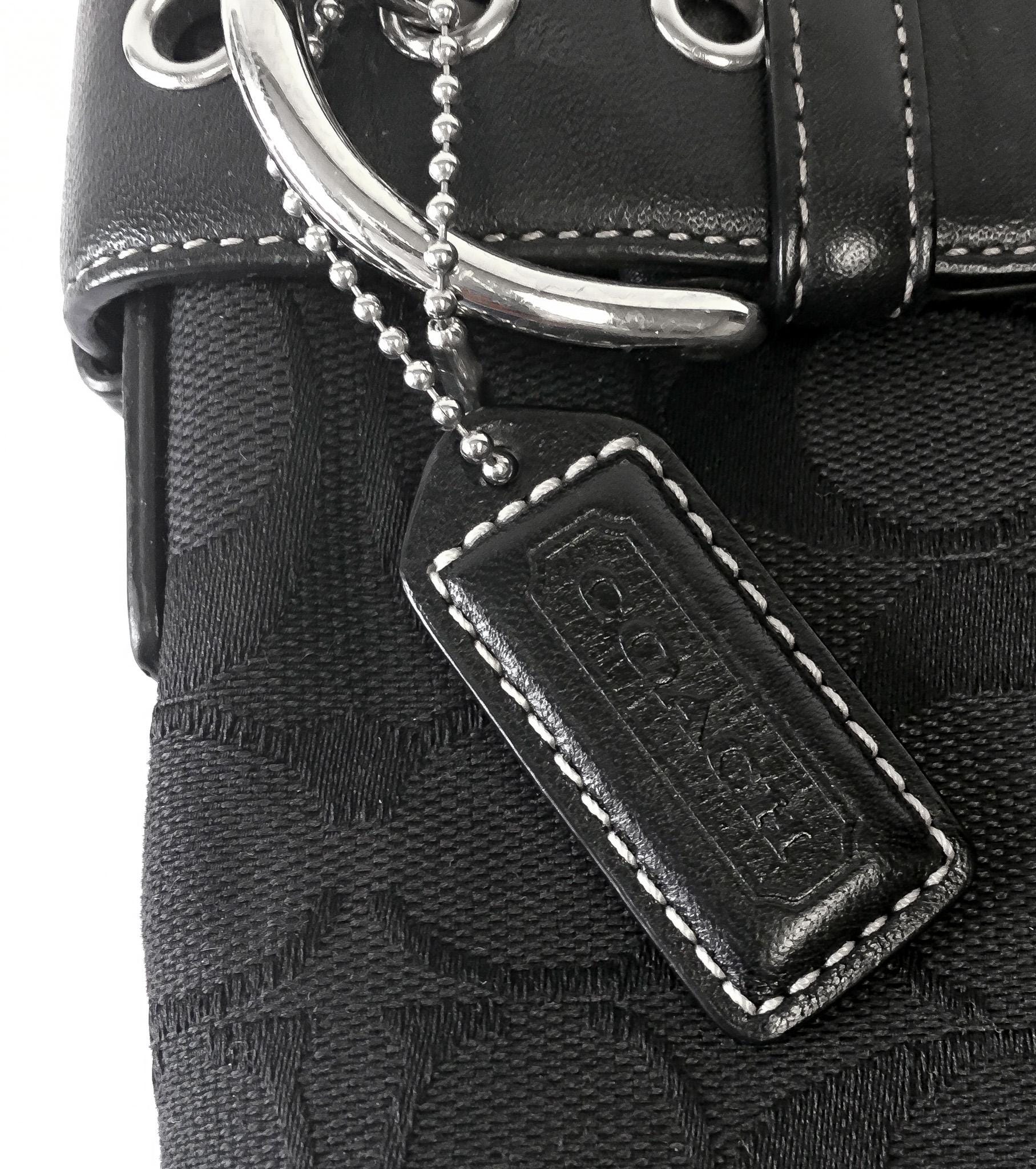 Y2K 00s Coach Black Jacquard Signature Duffle Shoulder Crossbody Bag, Style 3574, Y2K Coach Handbag