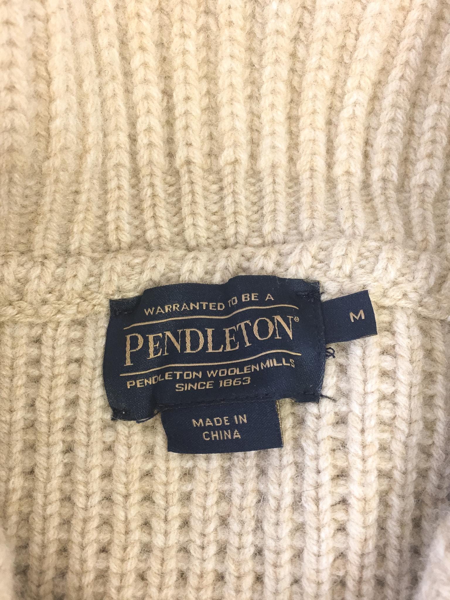 Vintage Pendleton "The Big Lebowski" Beige Abstract Aztec Print Wool Zip Cardigan Sweater, Men's Sz. M, Vintage Western Sweater