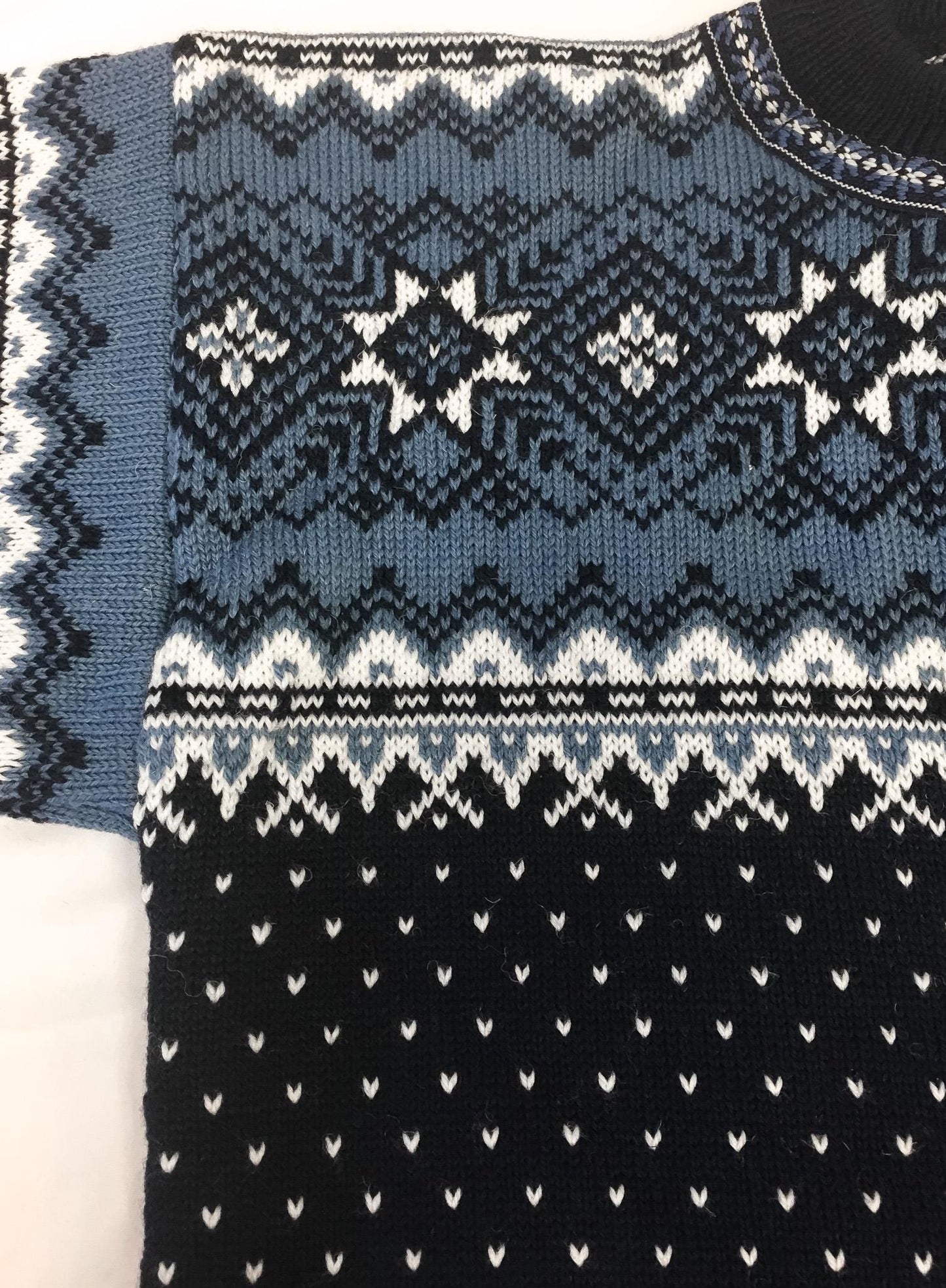 Gjestal Blue Navy Geometric Snowflake Fair Isle Pure Wool Metal Clasp Nordic Cardigan Sweater, Women's Sz. L