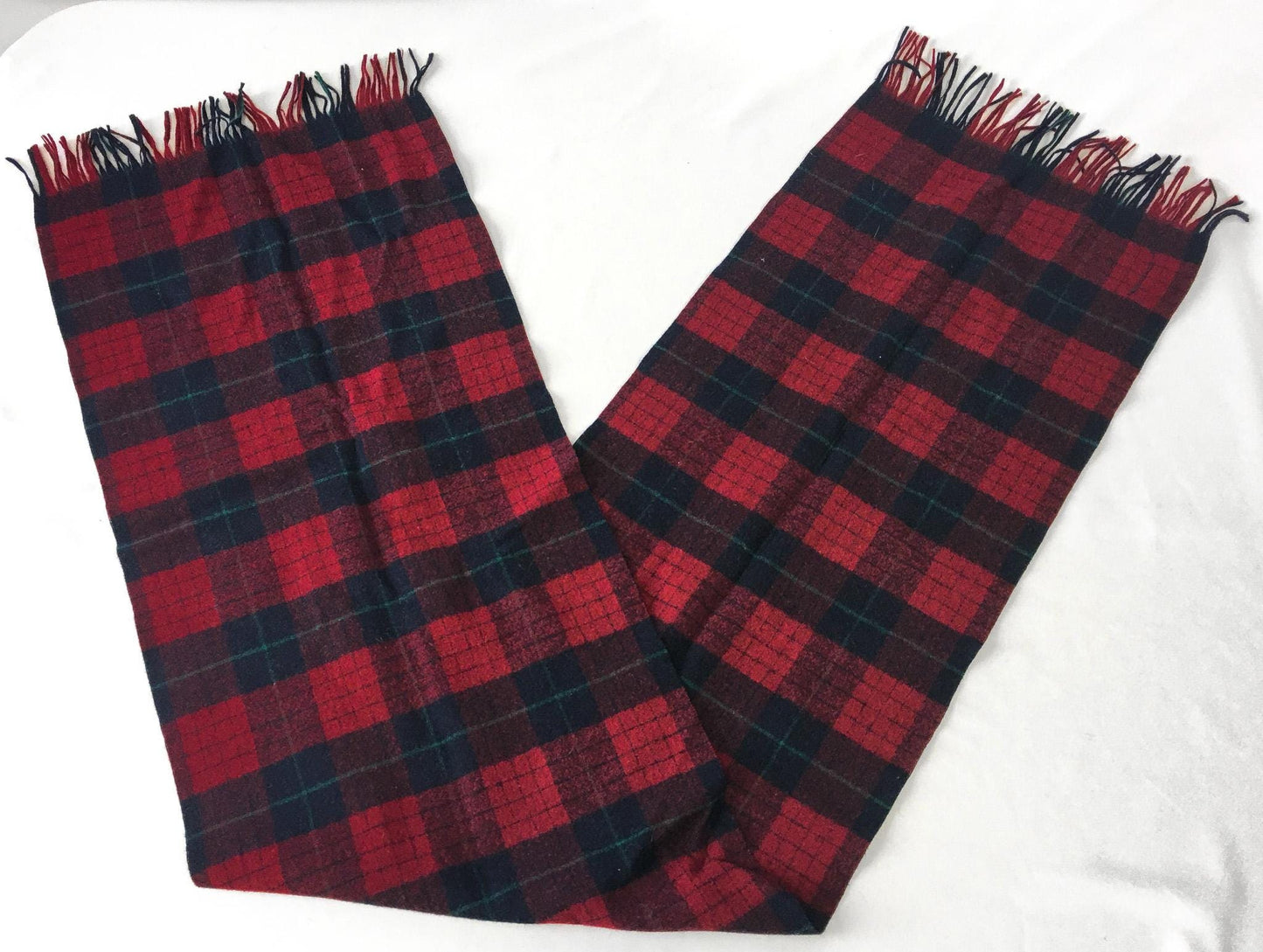 Vintage 70s Pendleton Red Tartan Plaid Patterned Pure Wool Scarf, 11" x 51", Preppy Festive Style Scarf