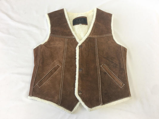 Vintage LLB Brown Suede Cowhide Sherpa Lined Vest, Approx. Women's Sz. XS, Vintage Western Country Style Vest