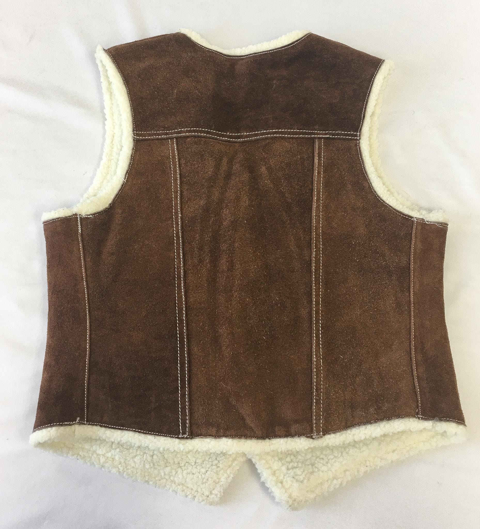 Vintage LLB Brown Suede Cowhide Sherpa Lined Vest, Approx. Women's Sz. XS, Vintage Western Country Style Vest