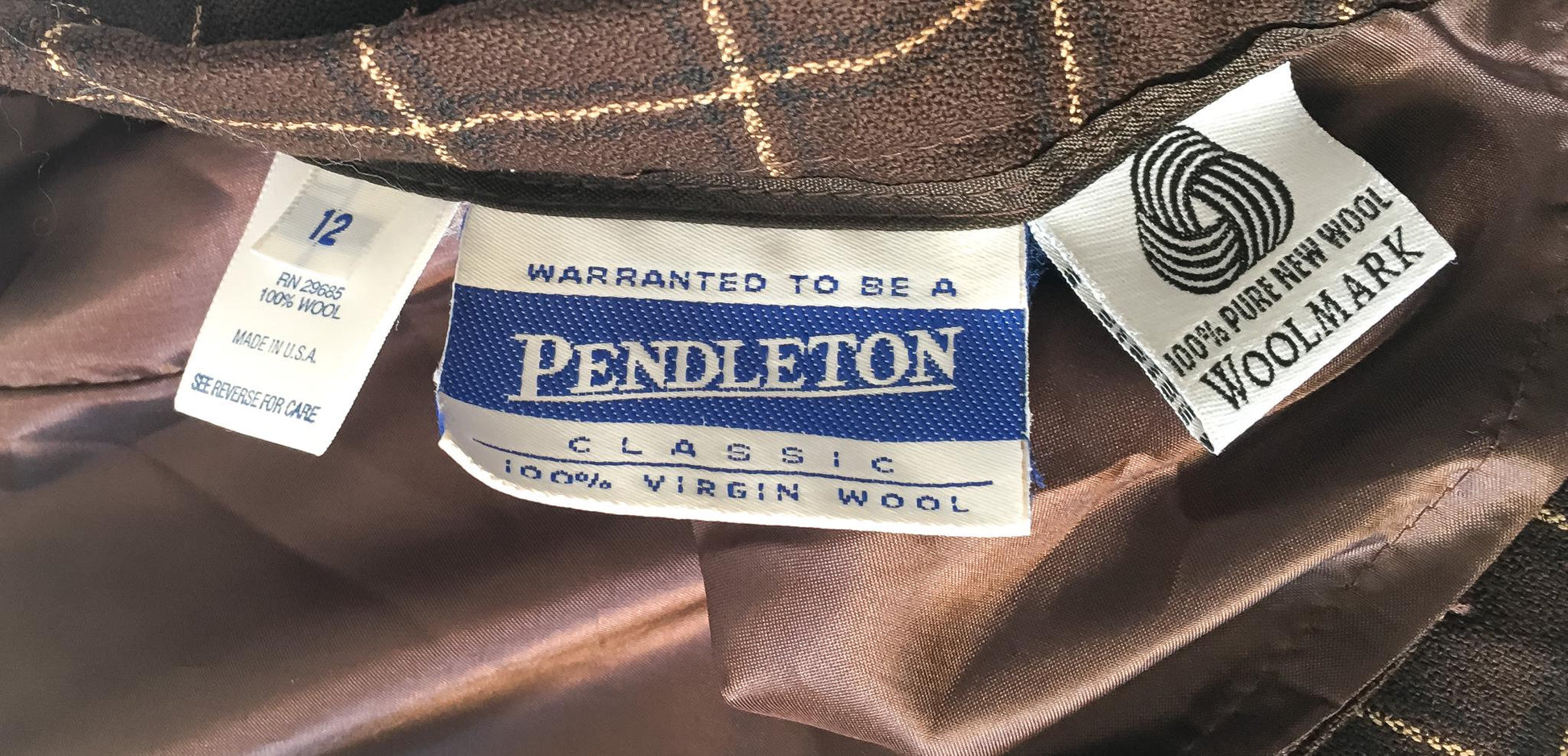 Vintage 90s Pendleton Brown Beige Grid Patterned Wool Pencil Skirt, 30" Waist, Vintage Preppy Academia Style Skirt