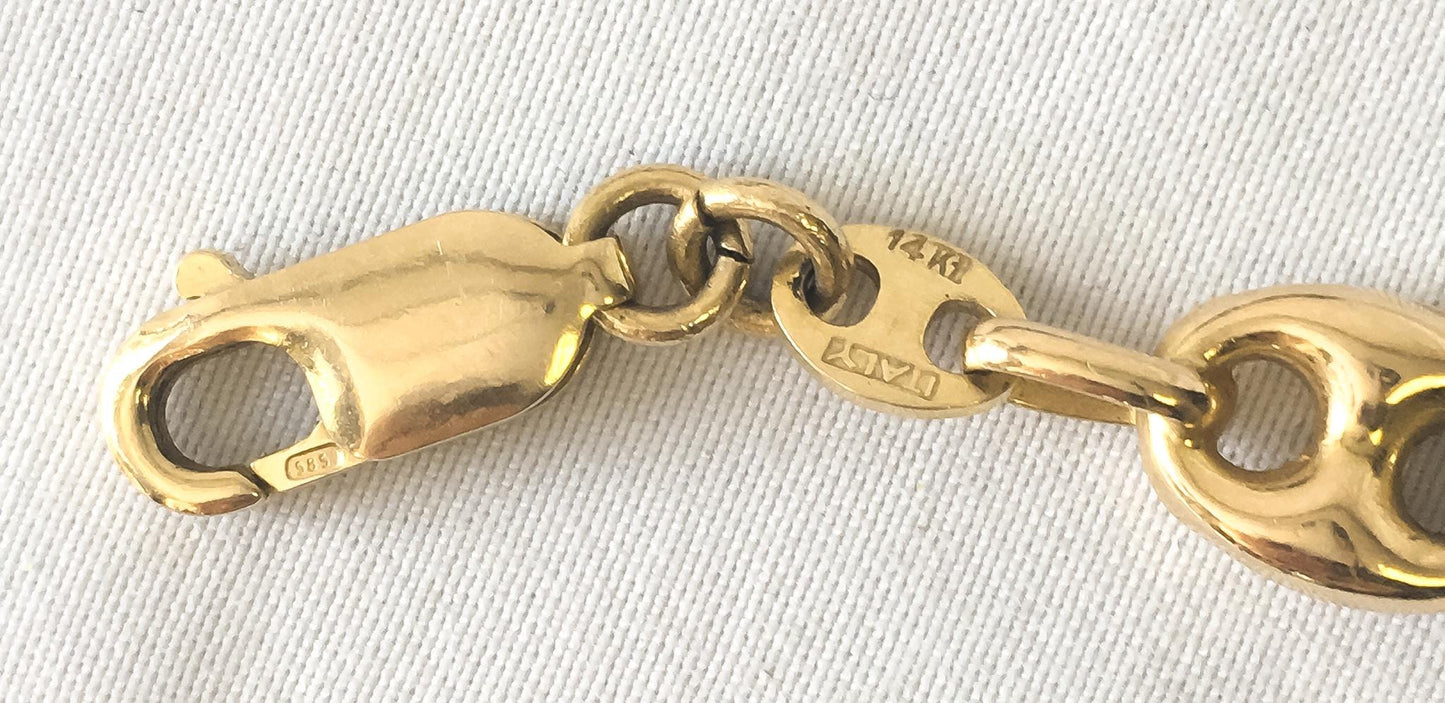 Vintage 14K 585 Italy Gold Puffy Mariner "Gucci Puff" Anchor Chain Necklace Approx 19.5", Roughly 7mm, Elegant Simple Unisex Layering Chain