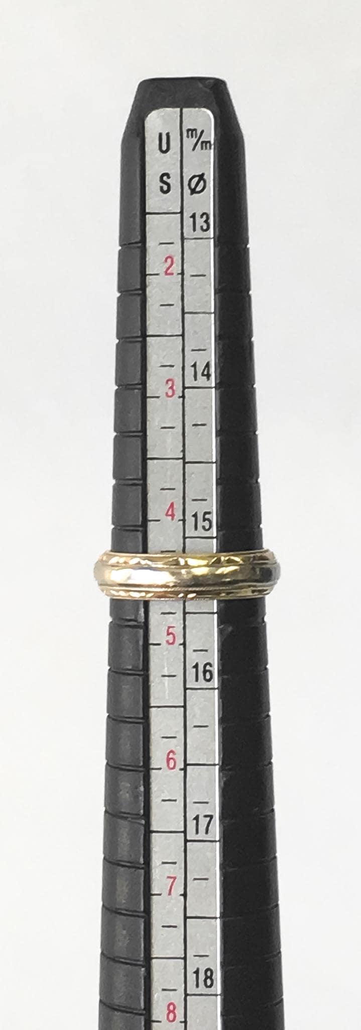 Vintage 14K Hallmark Two Toned Gold Etched Band Ring, Sz. 4.5, Simple Everyday Minimalist Stackable Band Ring