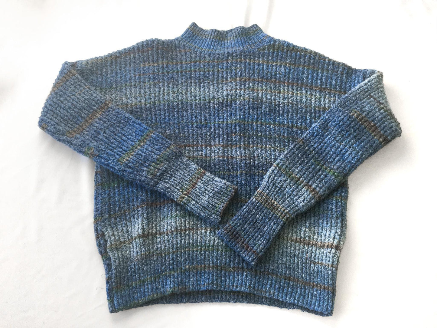 Vintage Christian Siriano Blue Striped Mockneck Sweater, Women's Sz. XS