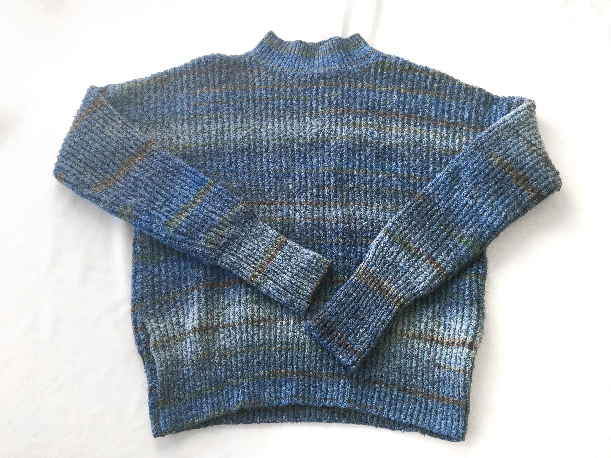 Vintage Christian Siriano Blue Striped Mockneck Sweater, Women's Sz. XS