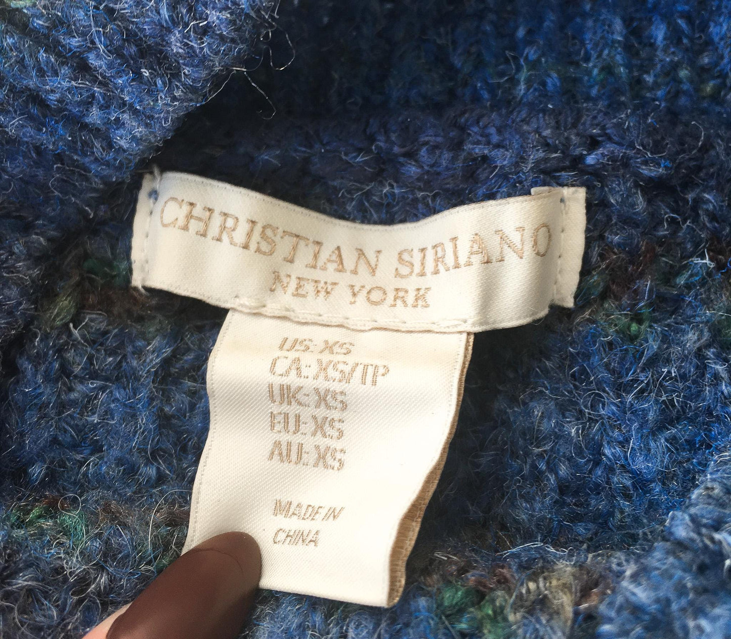 Vintage Christian Siriano Blue Striped Mockneck Sweater, Women's Sz. XS