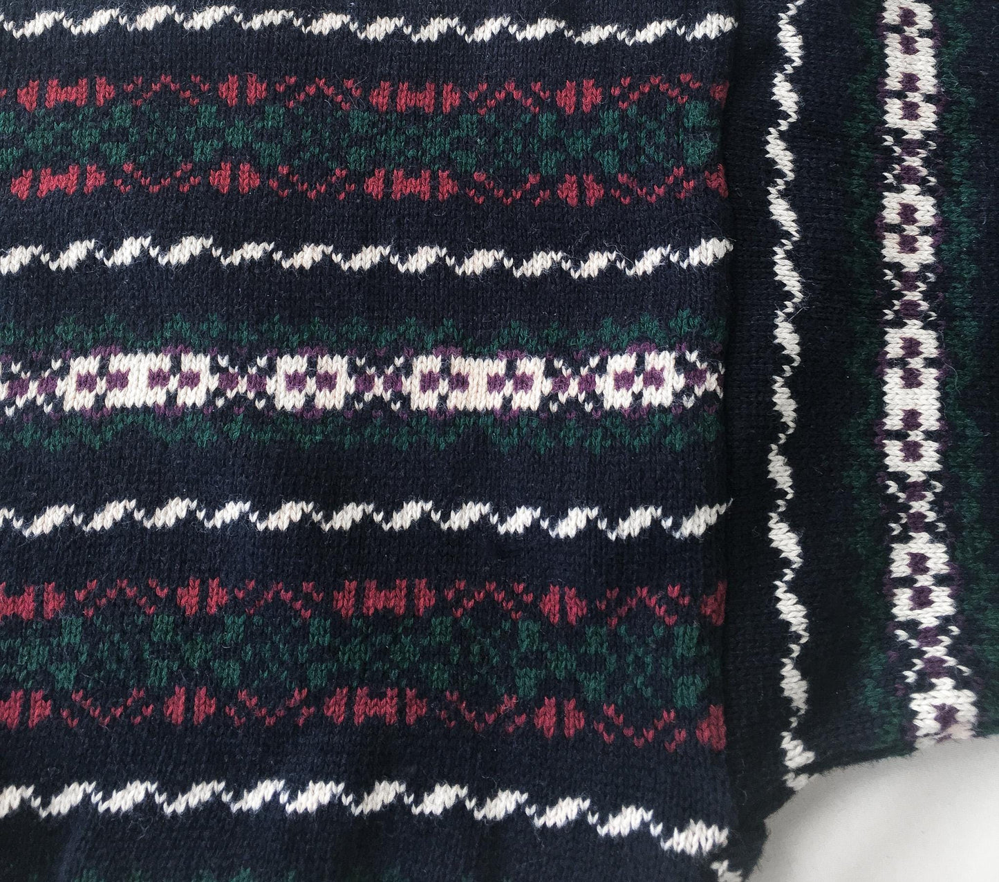 Vintage 90s Cape Isle Knitters Navy Abstract Striped Cropped Knit Sweater, Women's Sz. XS/S