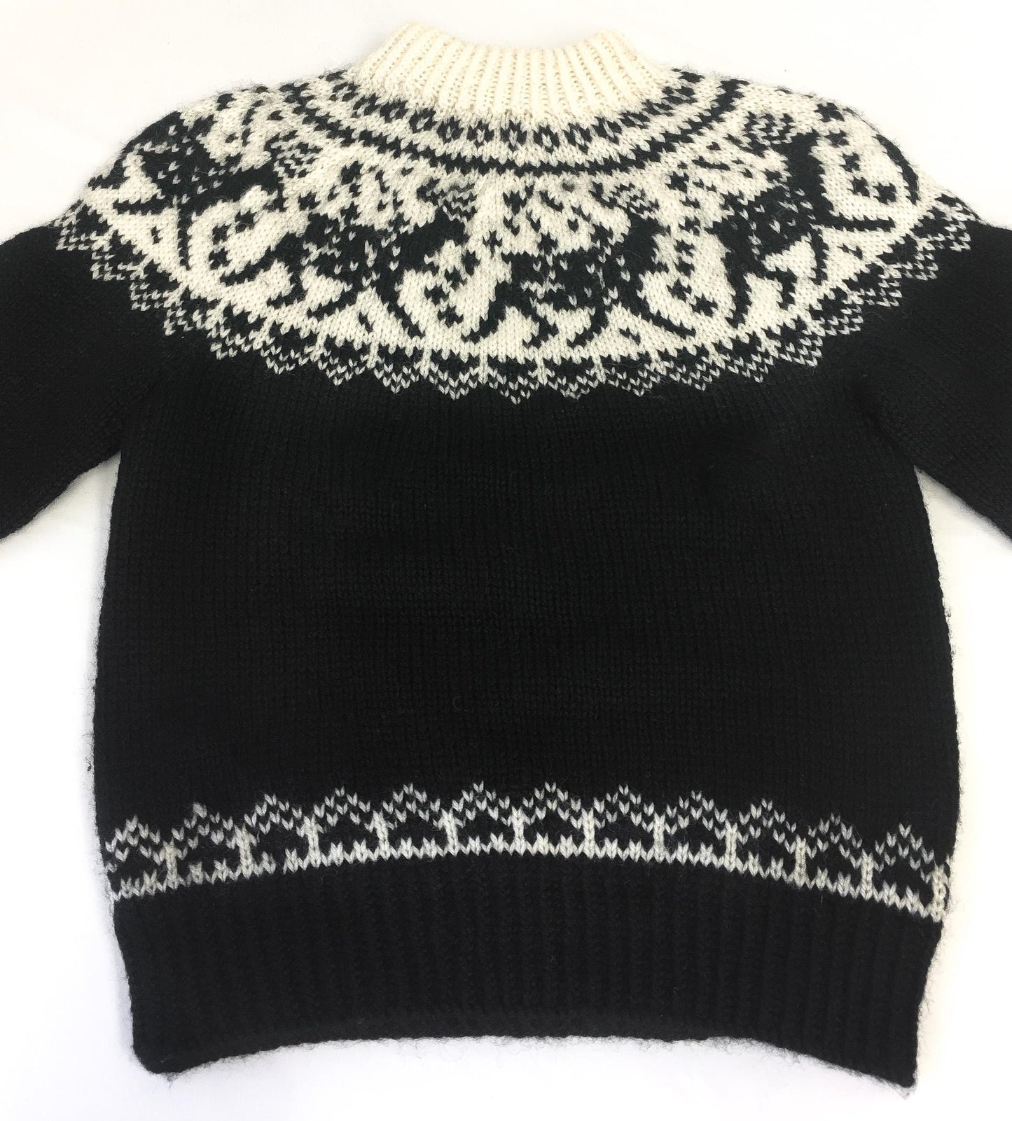 Vintage Dale of Norway Black Cream Reindeer Patterned Pure Wool Unisex Nordic Crewneck Sweater, Men's Sz. XS