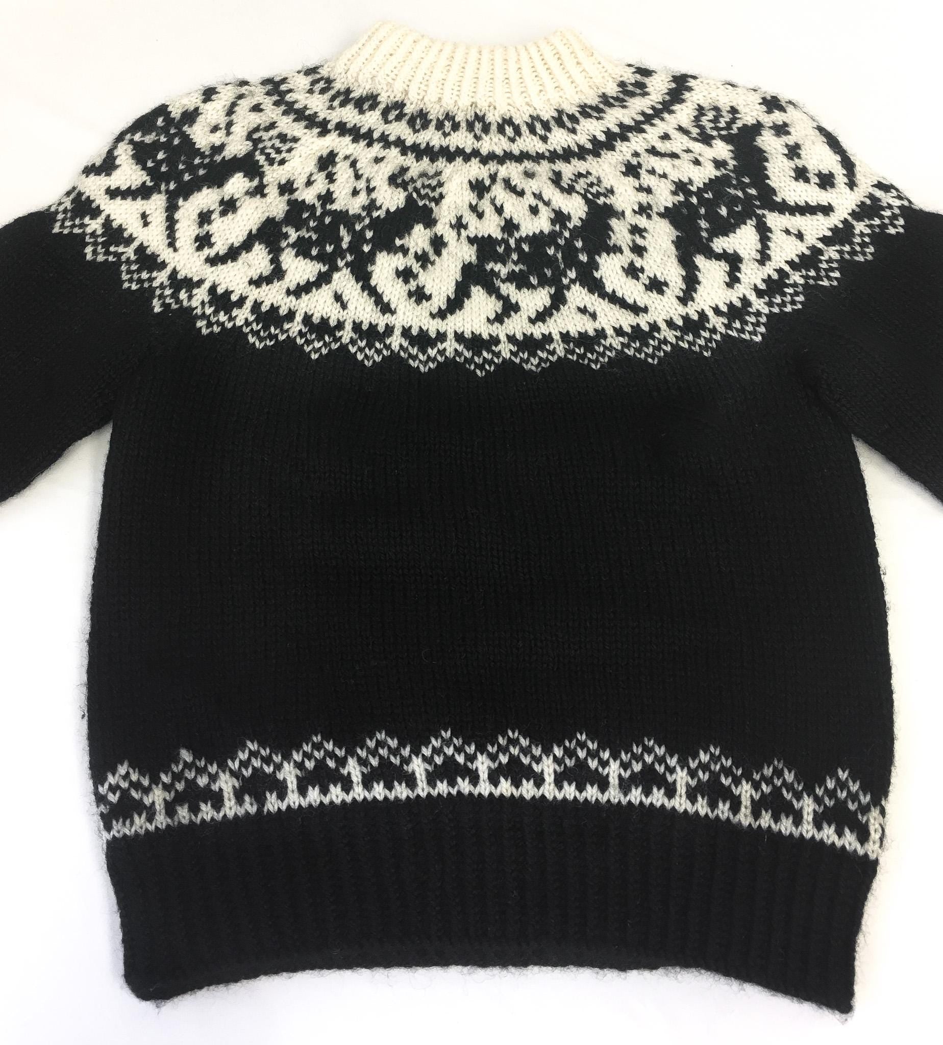 Vintage Dale of Norway Black Cream Reindeer Patterned Pure Wool Unisex Nordic Crewneck Sweater, Men's Sz. XS