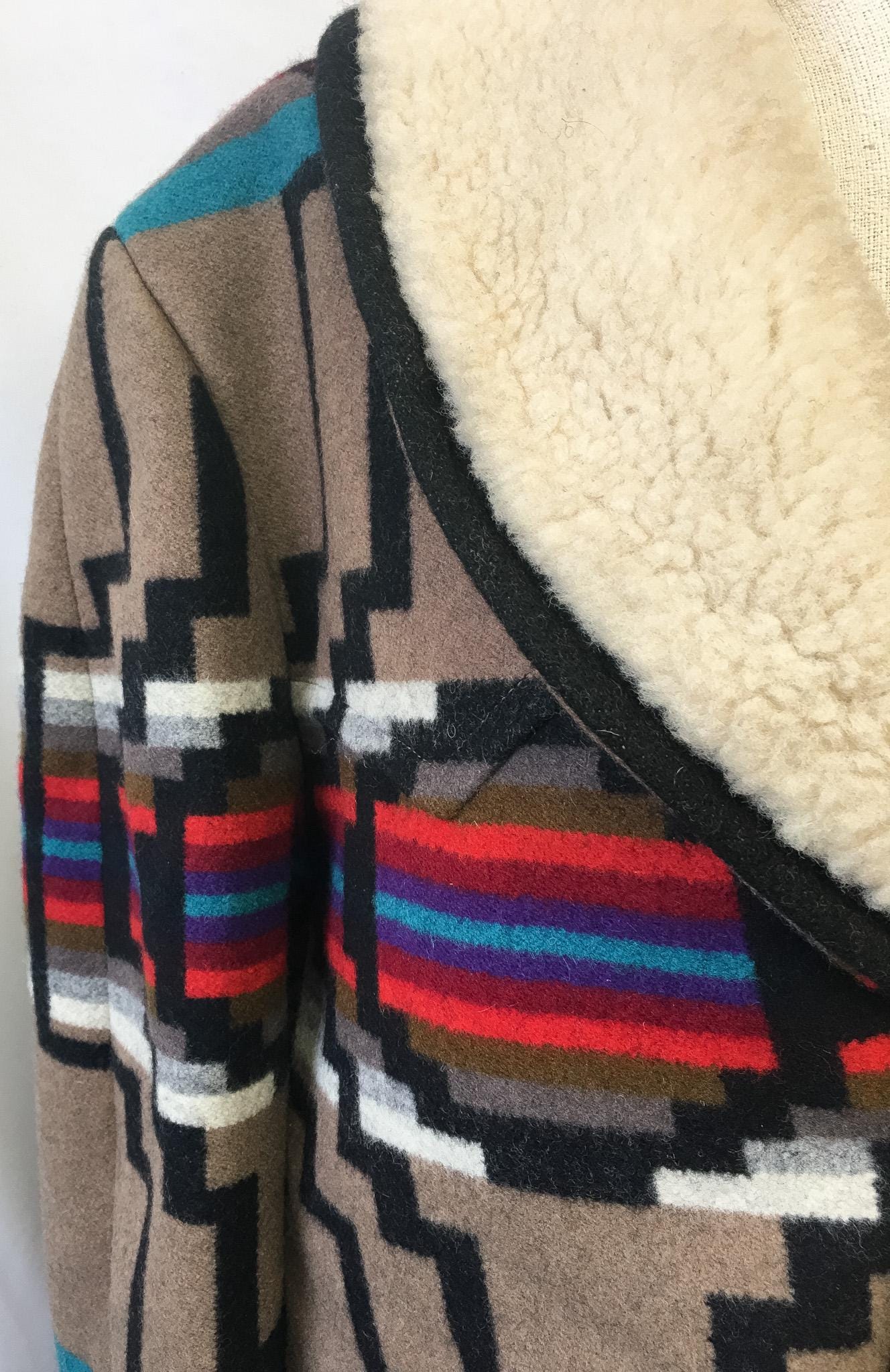 Vintage 60s 70s Pendleton High Grade Western Wear Multicolor Abstract Print Sherpa Wool Jacket, Sz. 44, Vintage Unique Western Jacket