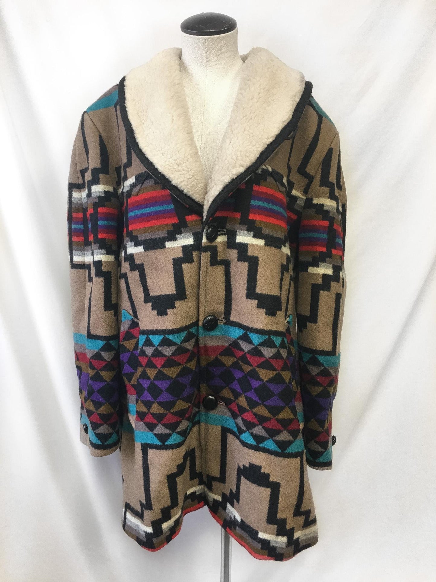 Vintage 60s 70s Pendleton High Grade Western Wear Multicolor Abstract Print Sherpa Wool Jacket, Sz. 44, Vintage Unique Western Jacket