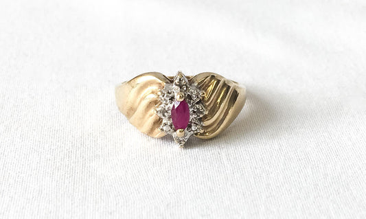 Vintage THL Pink Sapphire Diamond Gold Cluster Ring, Vintage Fine Jewelry, Ring Size 6