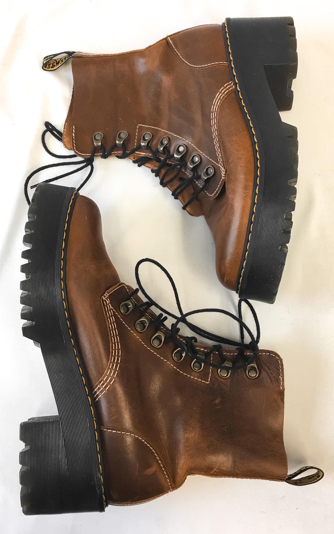 Vintage Dr. Martens Leona Brown Leather Chunky Platform Combat Boots, Women's Sz. 9