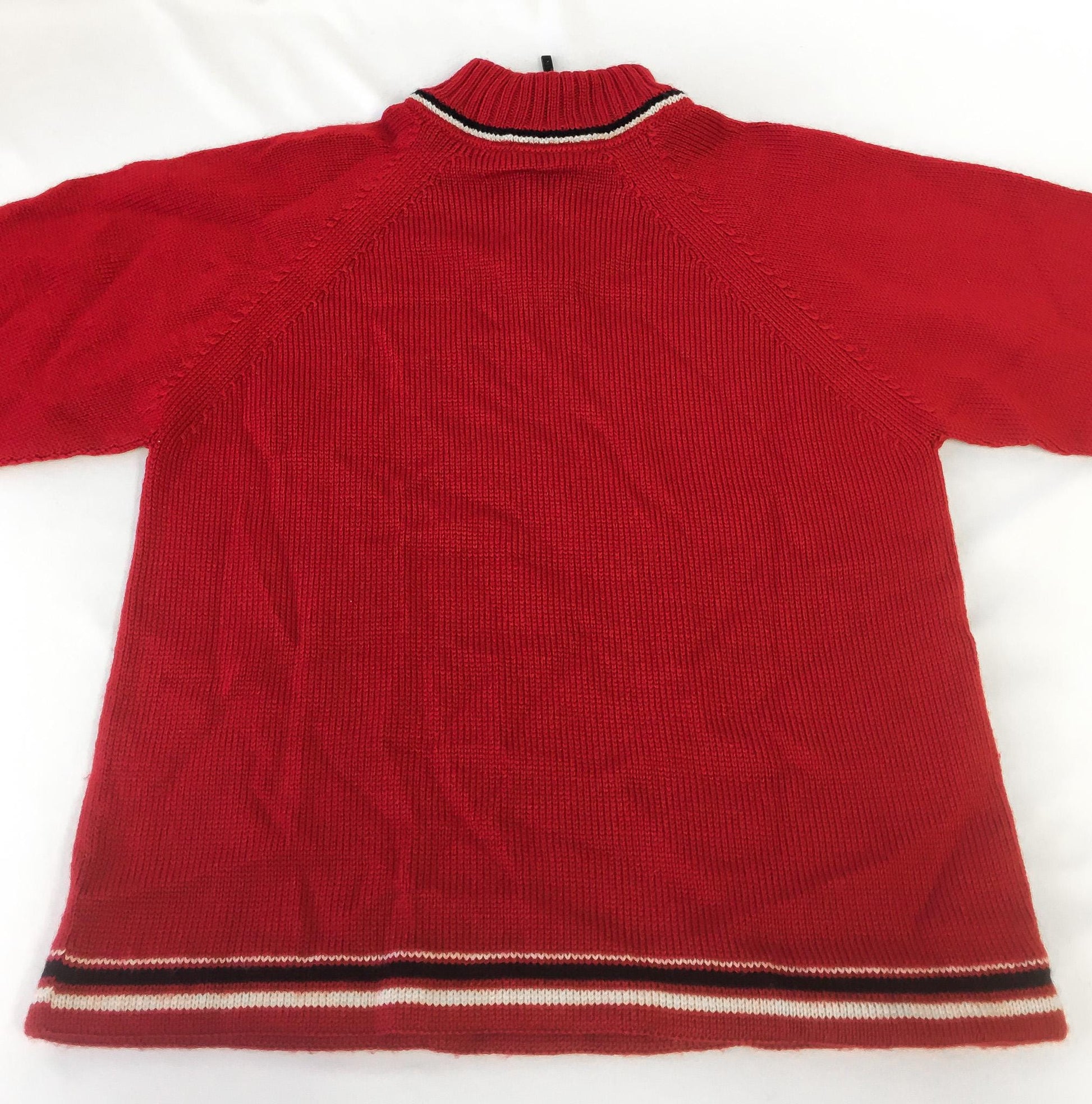 Dale of Norway Red Fair Isle Snowflake Heart Wool Nordic Mock Neck Quarter Zip Sweater, Women's Sz. XS/S