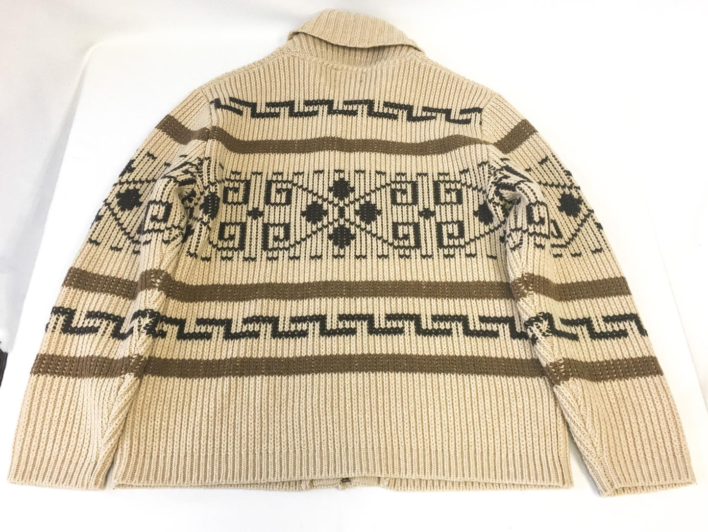 Vintage Pendleton "The Big Lebowski" Beige Abstract Aztec Print Wool Zip Cardigan Sweater, Men's Sz. M, Vintage Western Sweater