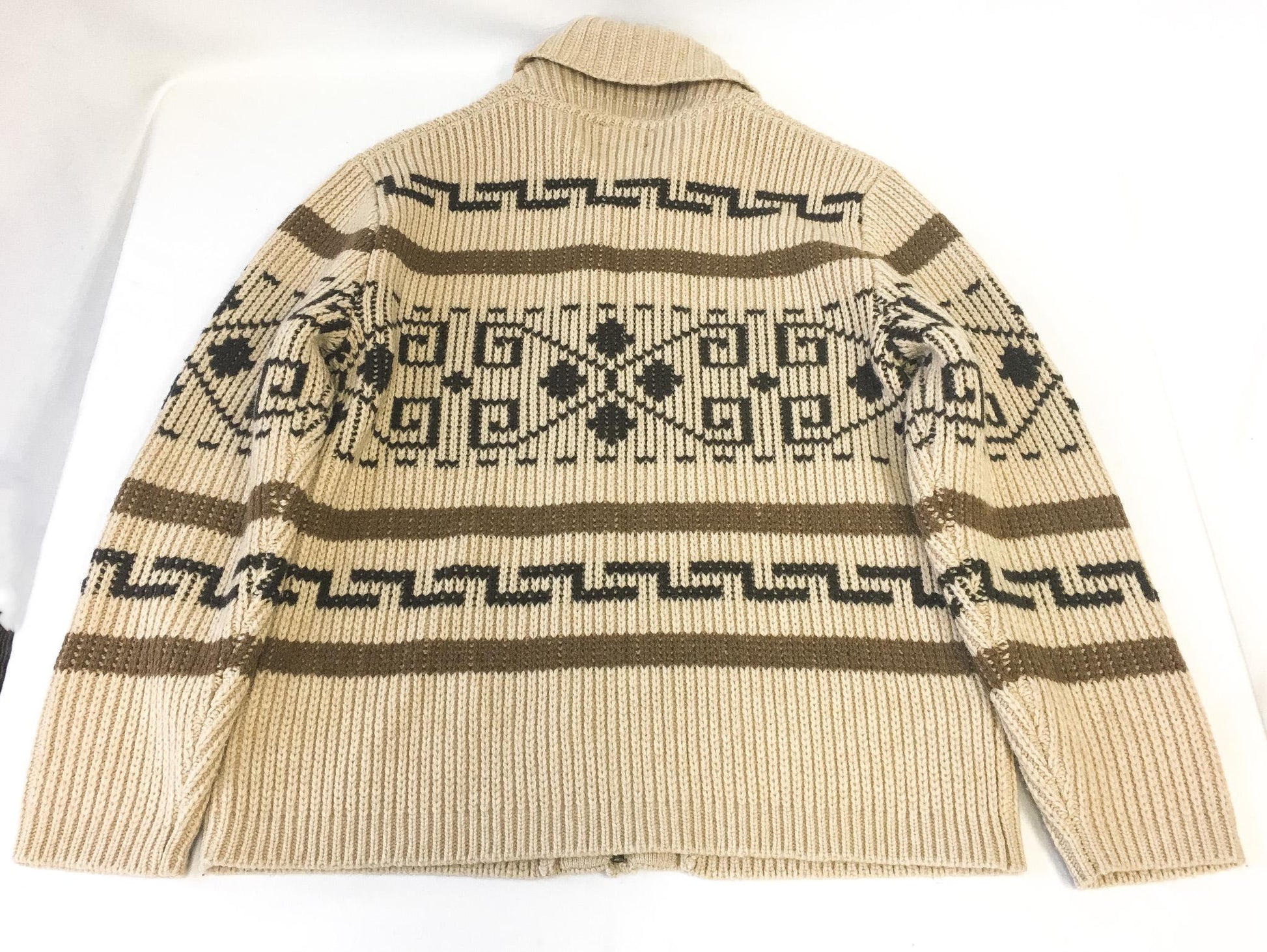 Vintage Pendleton "The Big Lebowski" Beige Abstract Aztec Print Wool Zip Cardigan Sweater, Men's Sz. M, Vintage Western Sweater