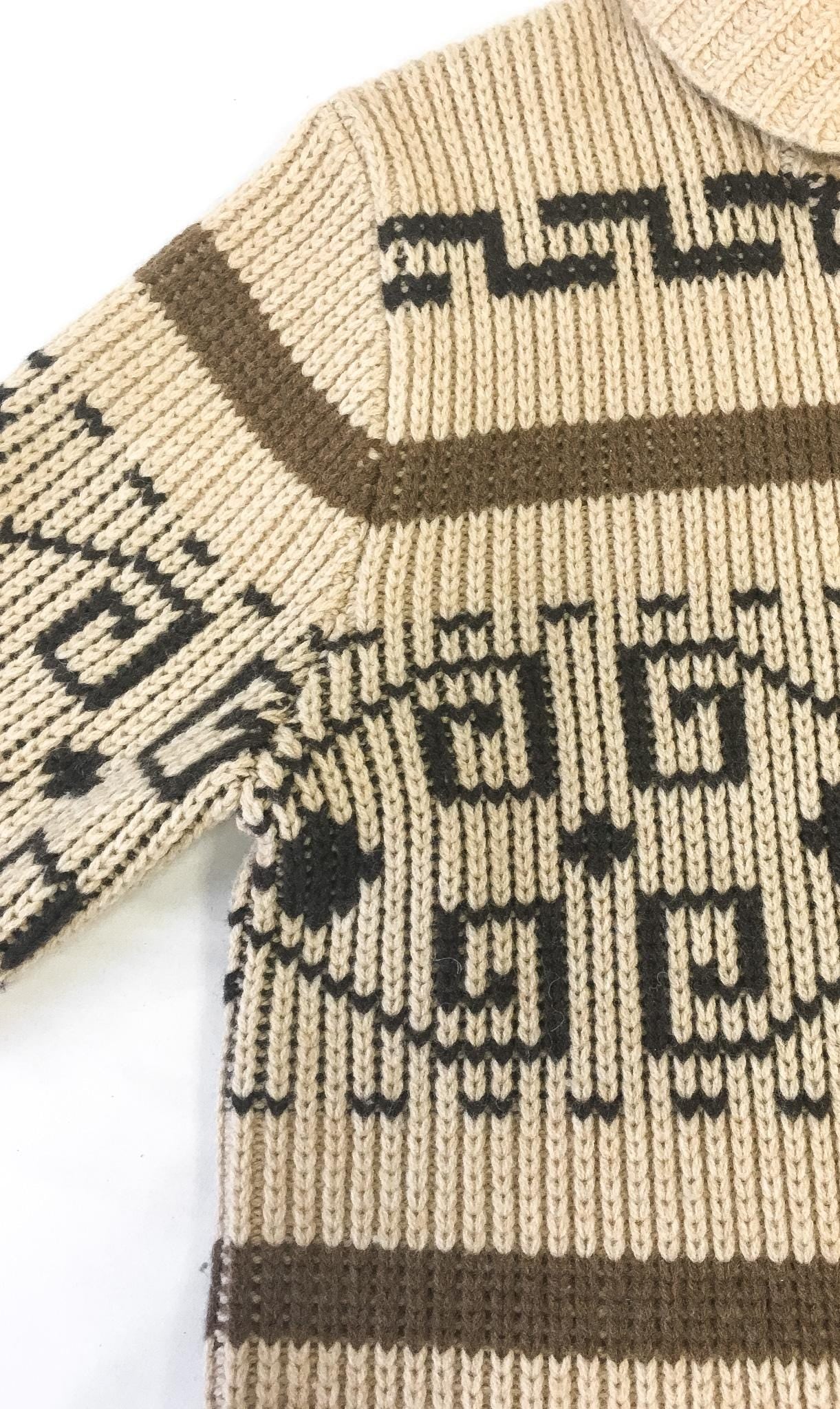 Vintage Pendleton "The Big Lebowski" Beige Abstract Aztec Print Wool Zip Cardigan Sweater, Men's Sz. M, Vintage Western Sweater