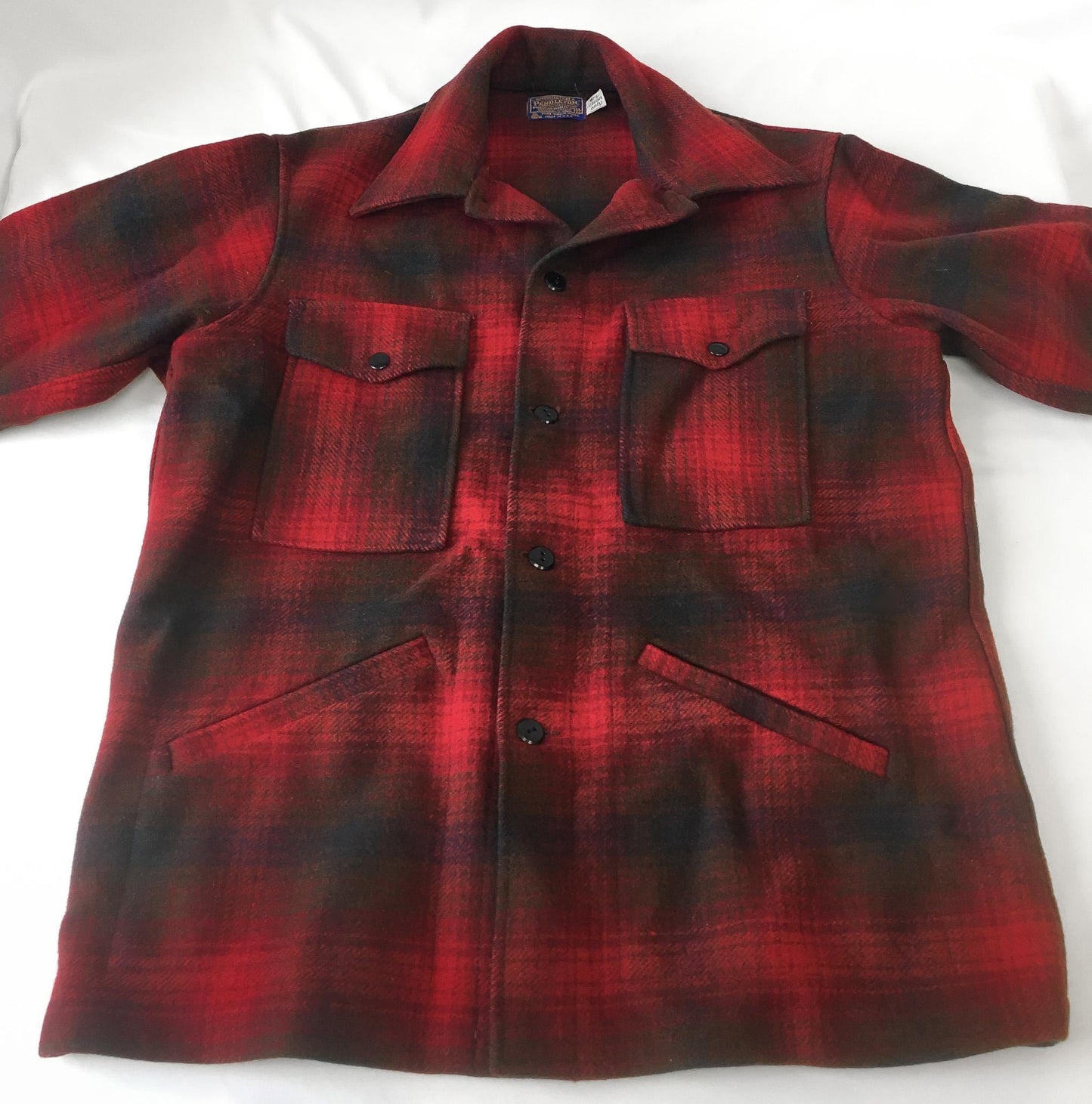 Vintage 70s Pendleton Red/Blue/Brown Plaid Wool Jacket, Men's Sz. M