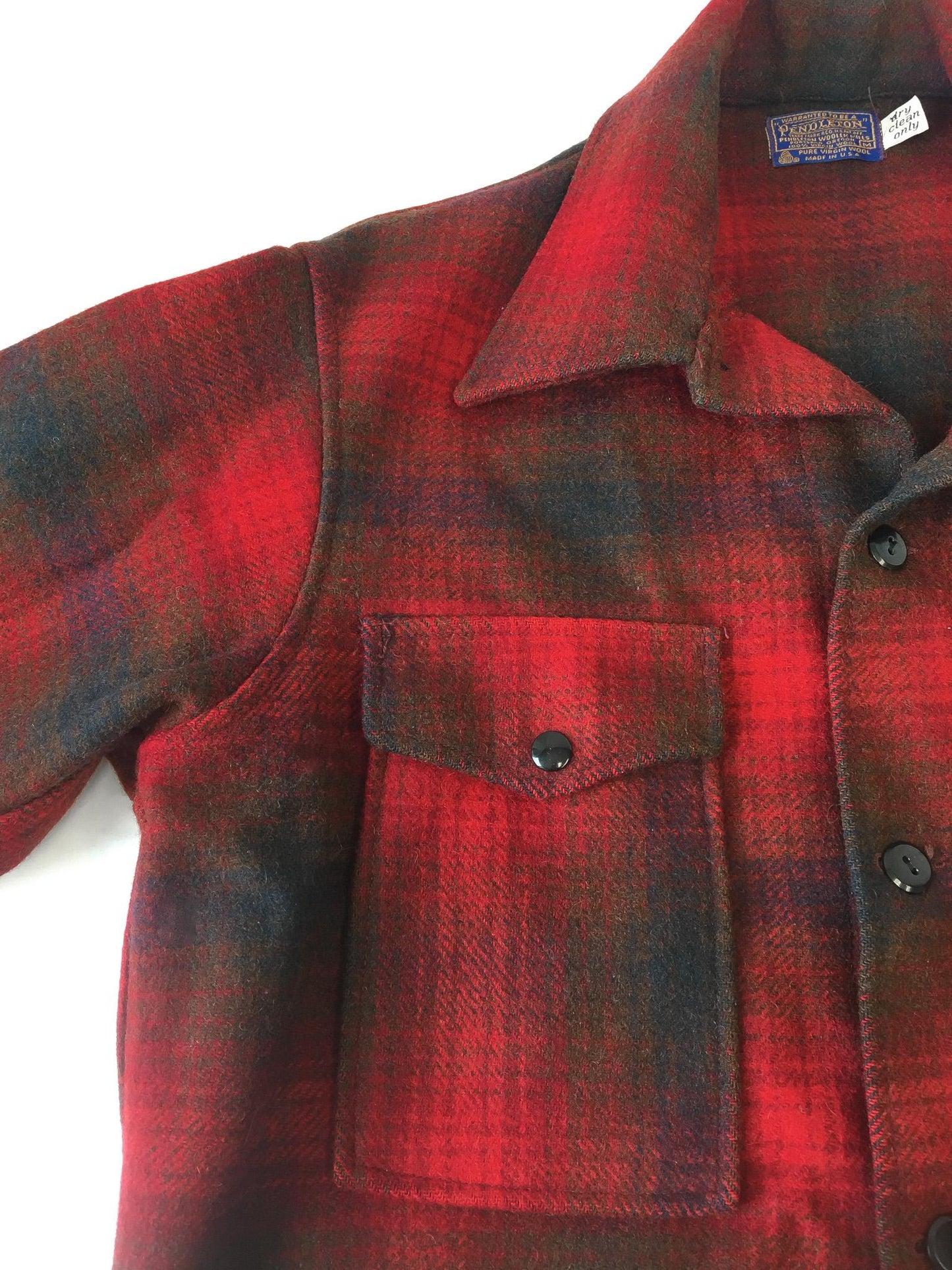 Vintage 70s Pendleton Red/Blue/Brown Plaid Wool Jacket, Men's Sz. M